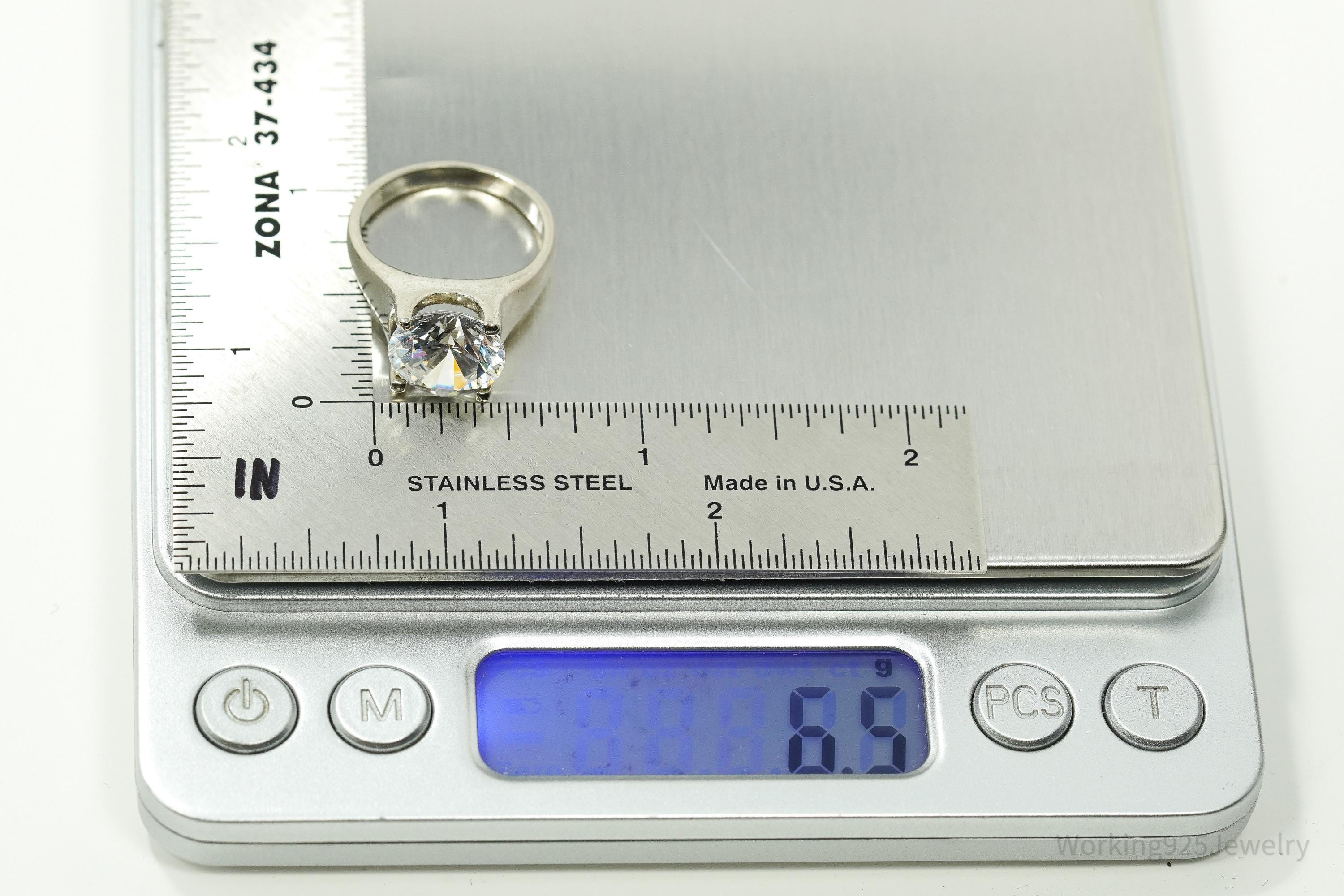 Vintage Large Diamonique Cubic Zirconia Sterling Silver Ring - Size 7.25