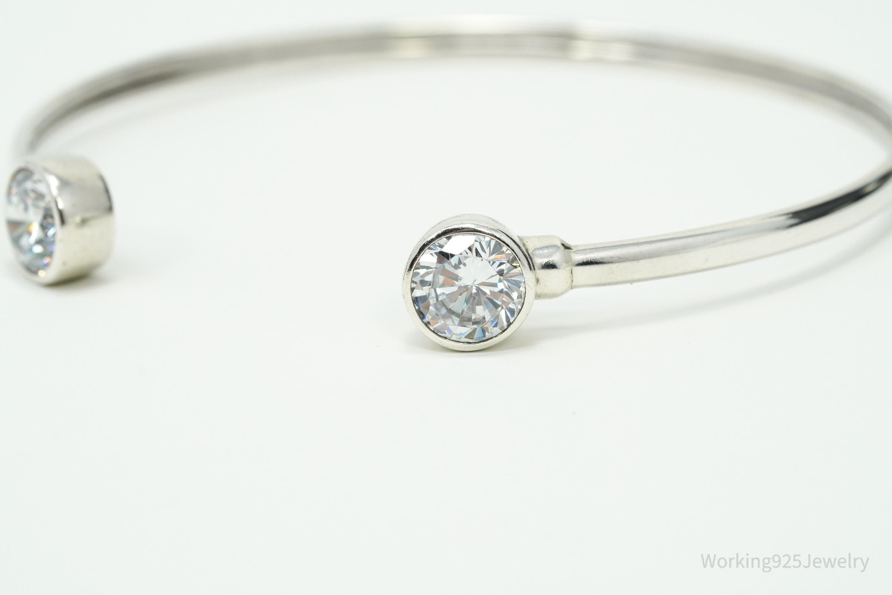 Designer Silpada Cubic Zirconia Flexible Sterling Silver Cuff Bracelet 8"