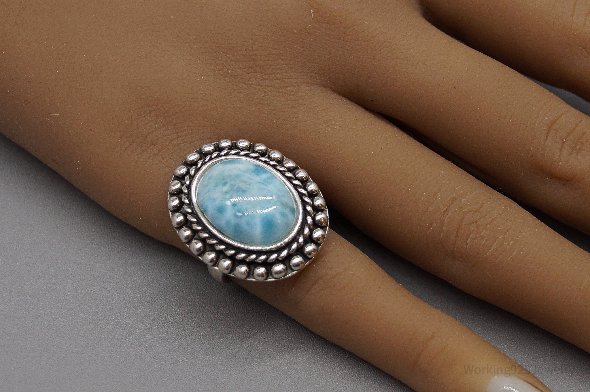 Vintage Designer NK Blue Larimar Sterling Silver Ring - Size 5.75