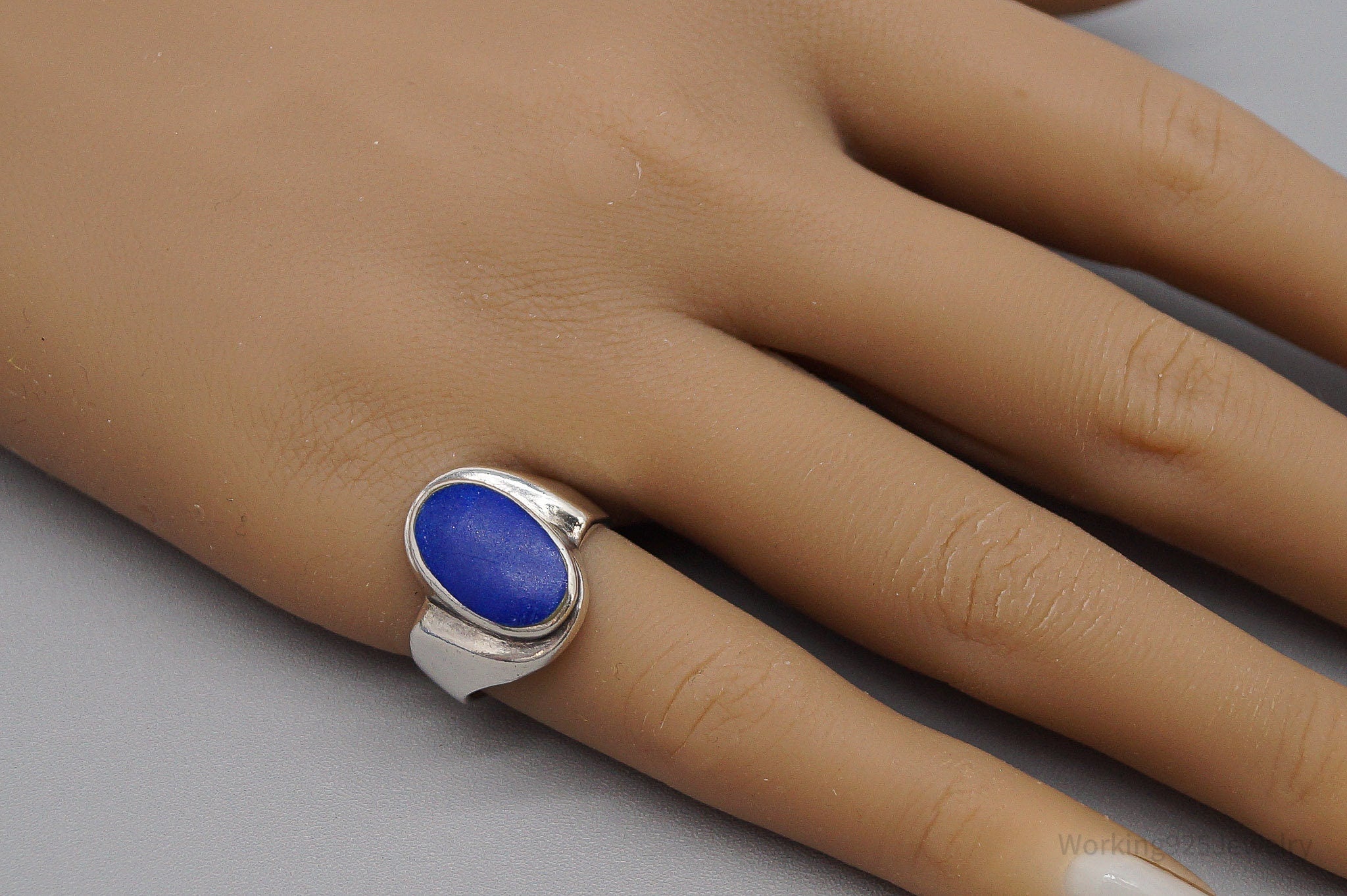 Vintage Lapis Lazuli Modernist Style Sterling Silver Ring - Size 6.5