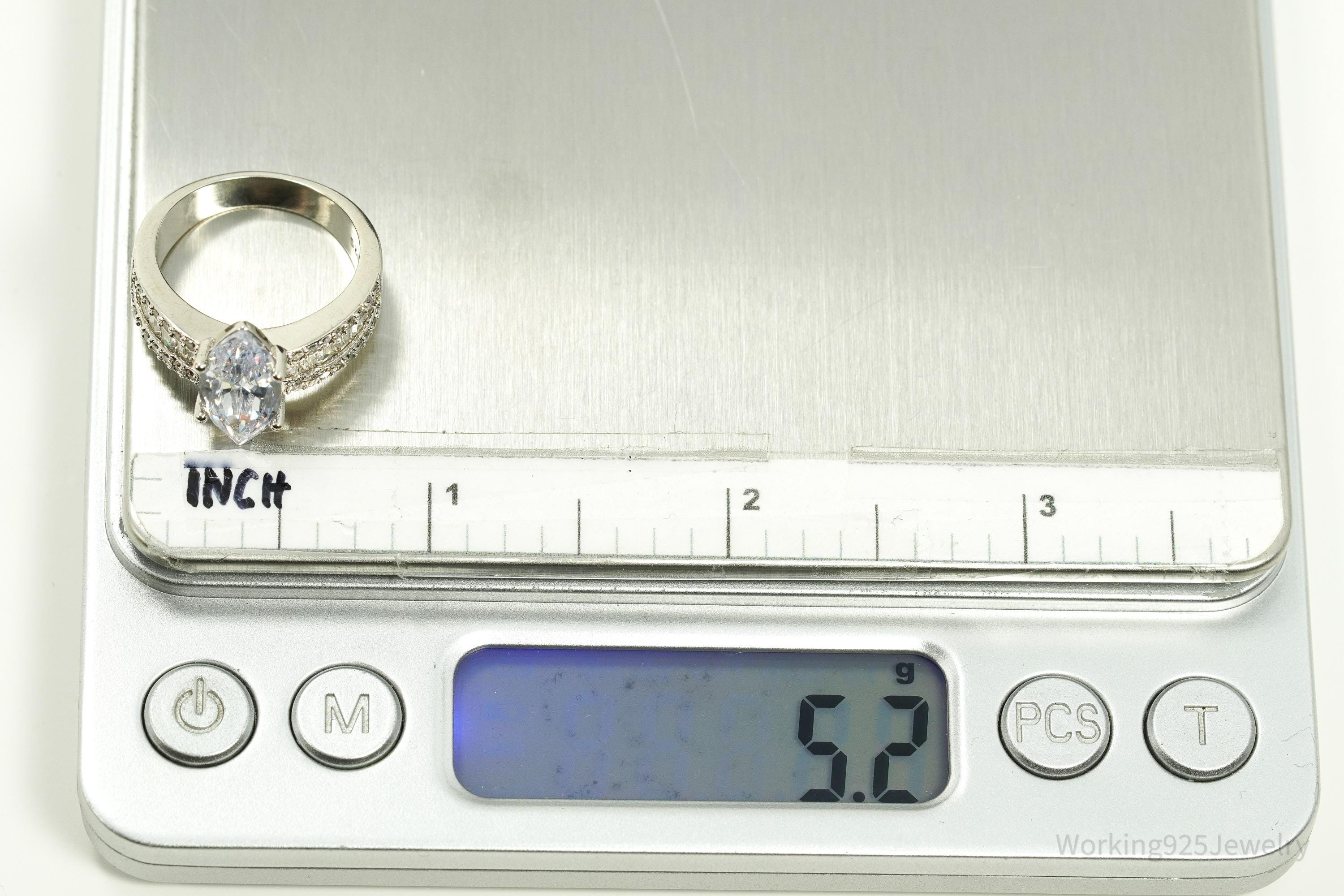 Vintage Faux Diamond Sterling Silver Plated Ring - Size 6.75