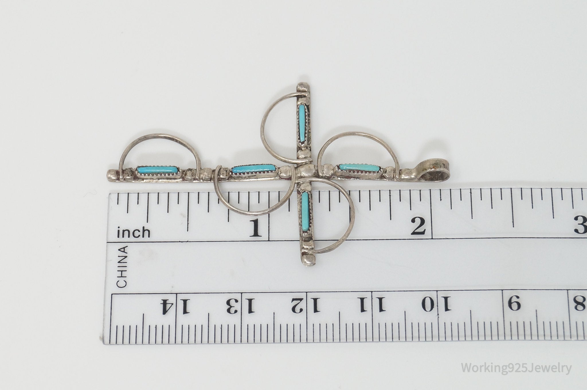 Vintage Native American Unsigned Turquoise Sterling Silver Cross Pendant