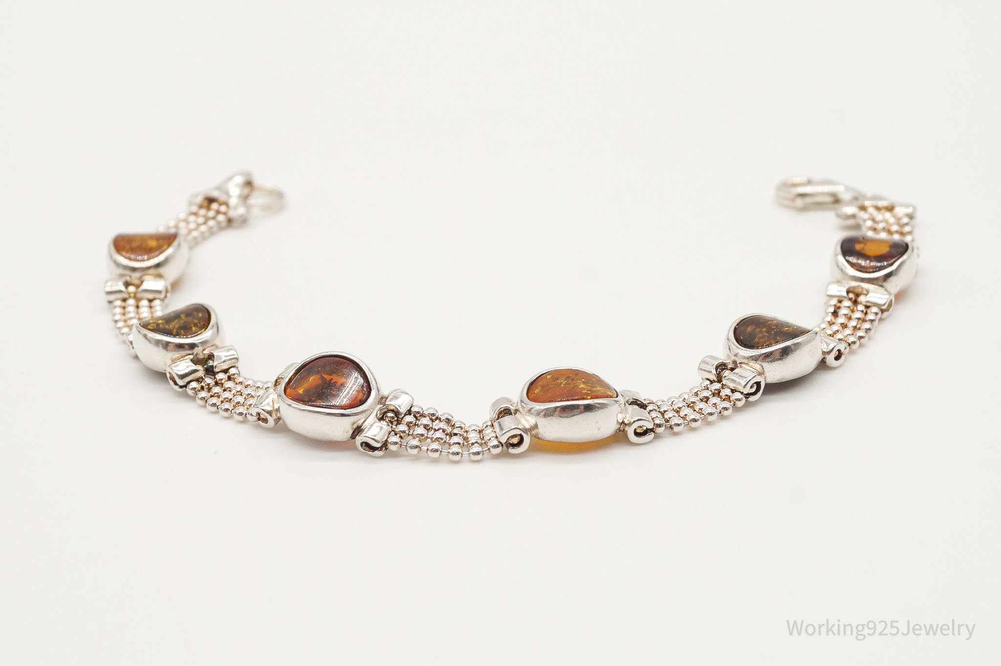 Vintage Multi Amber Modernist Sterling Silver Bracelet