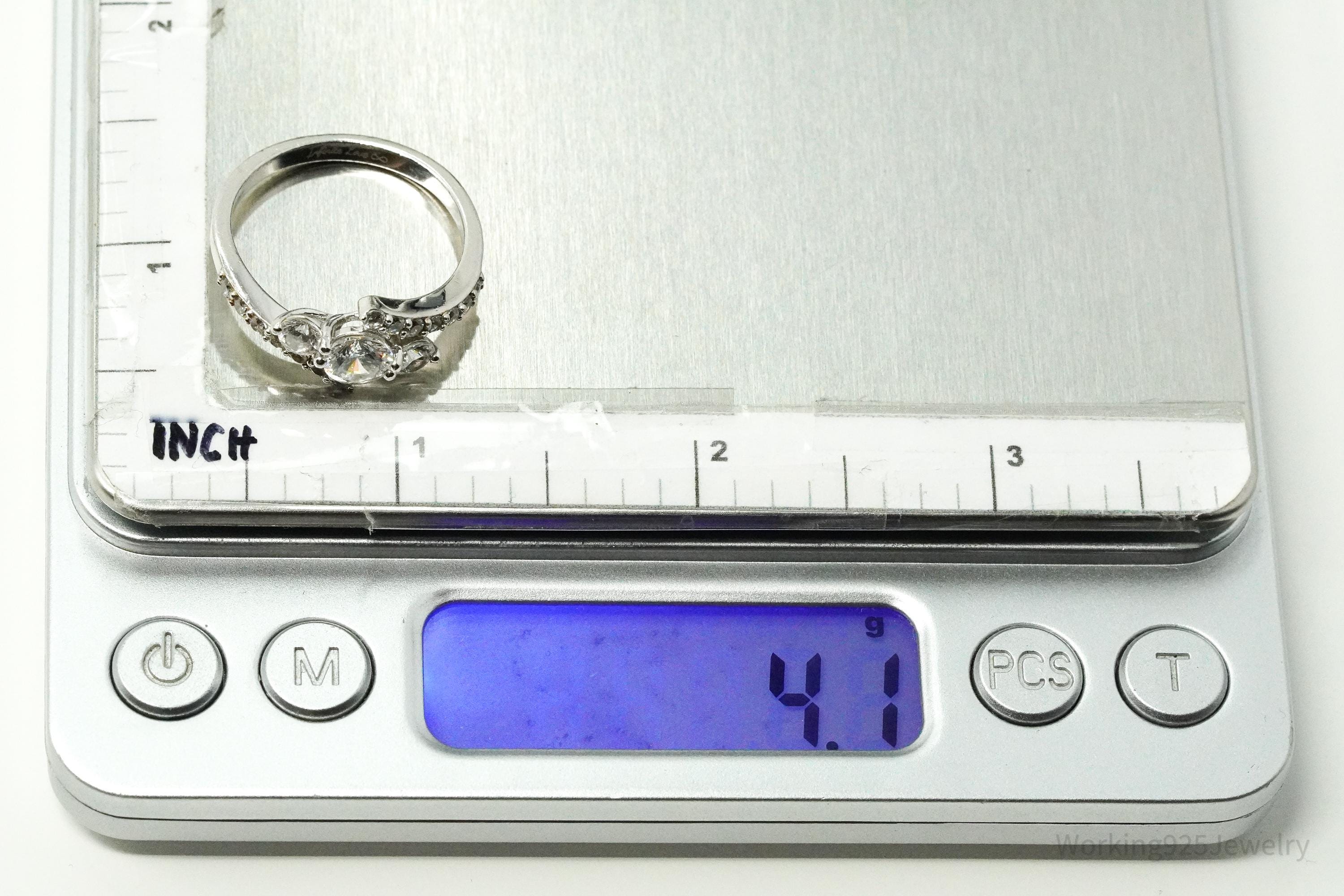 Vintage Cubic Zirconia Sterling Silver Statement Ring - Size 10