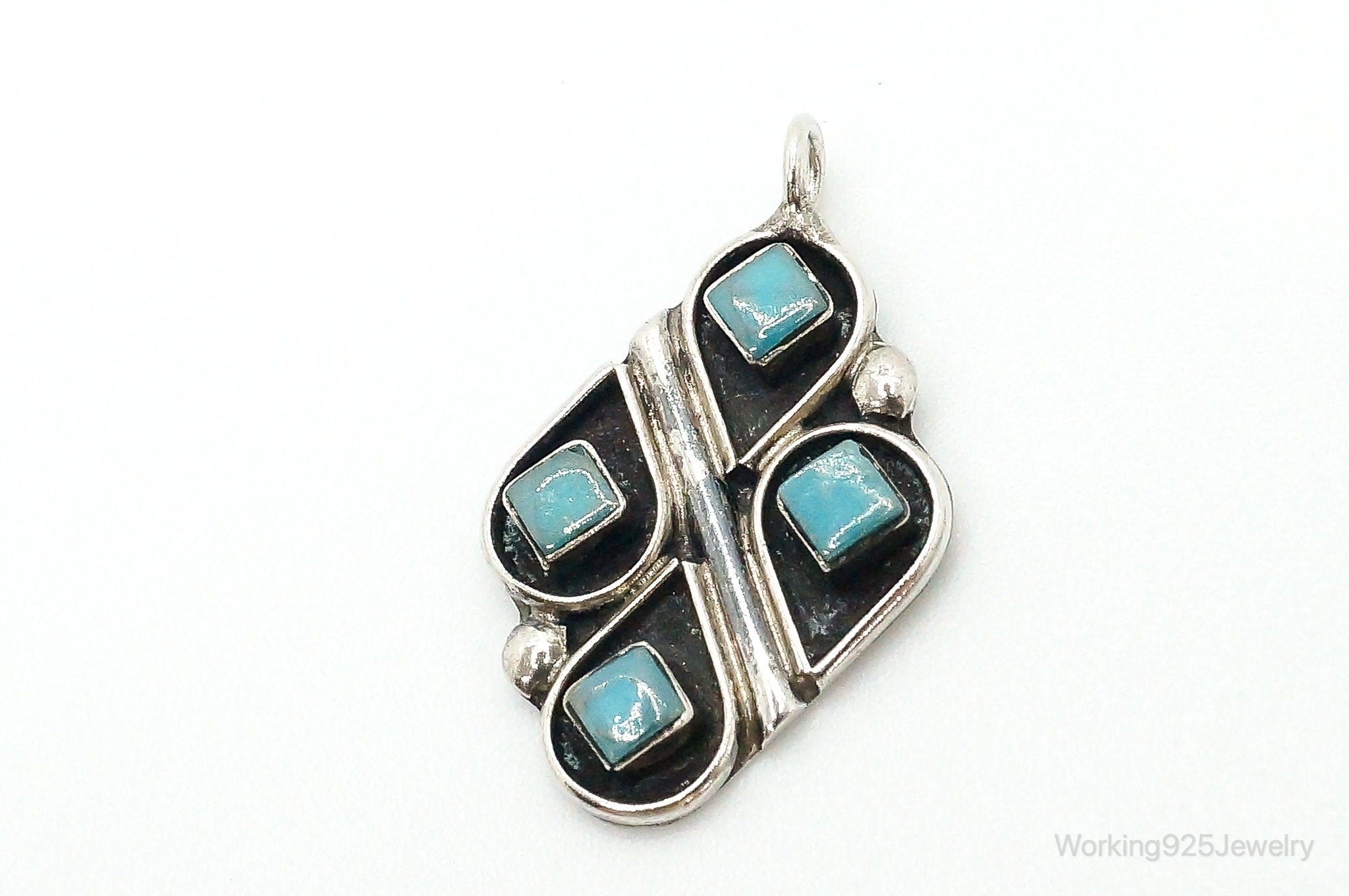 Vintage Native American Elliot Gasper Zuni Turquoise Sterling Silver Pendant