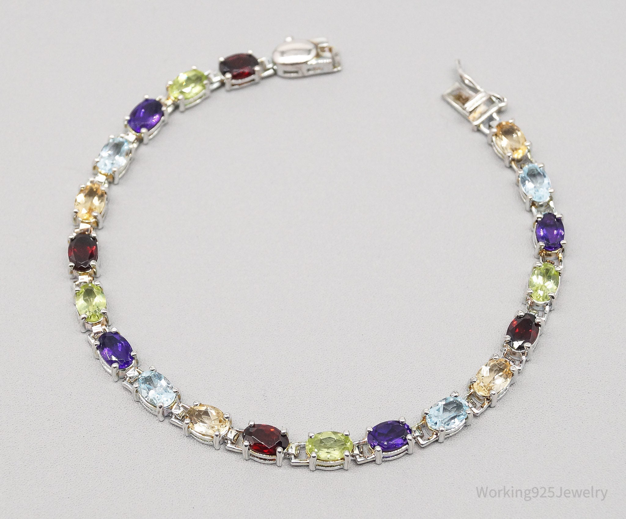 Vintage Designer Ross Simons Multi Gemstone Sterling Silver Bracelet