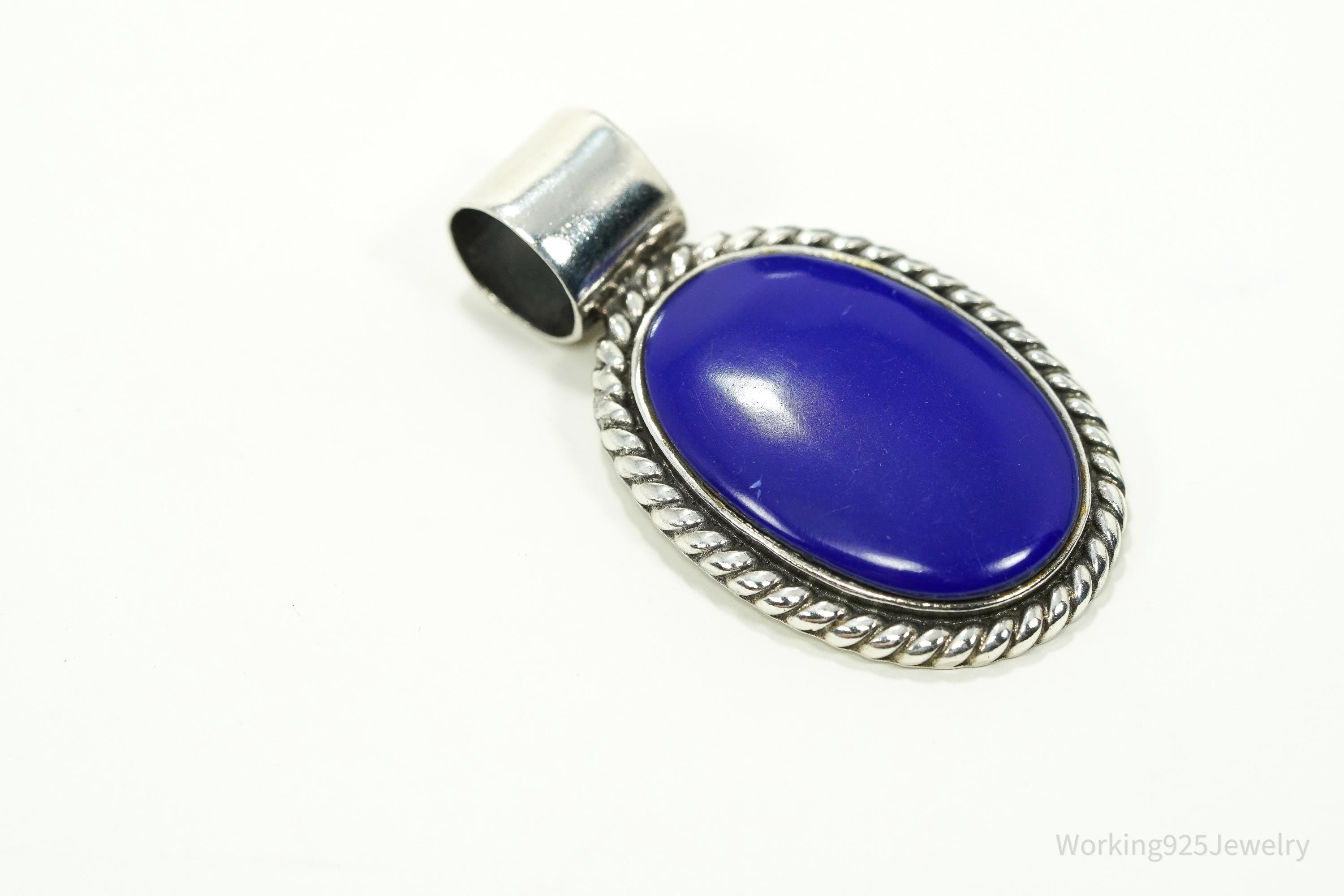 Large Vintage Lapis Lazuli Sterling Silver Pendant