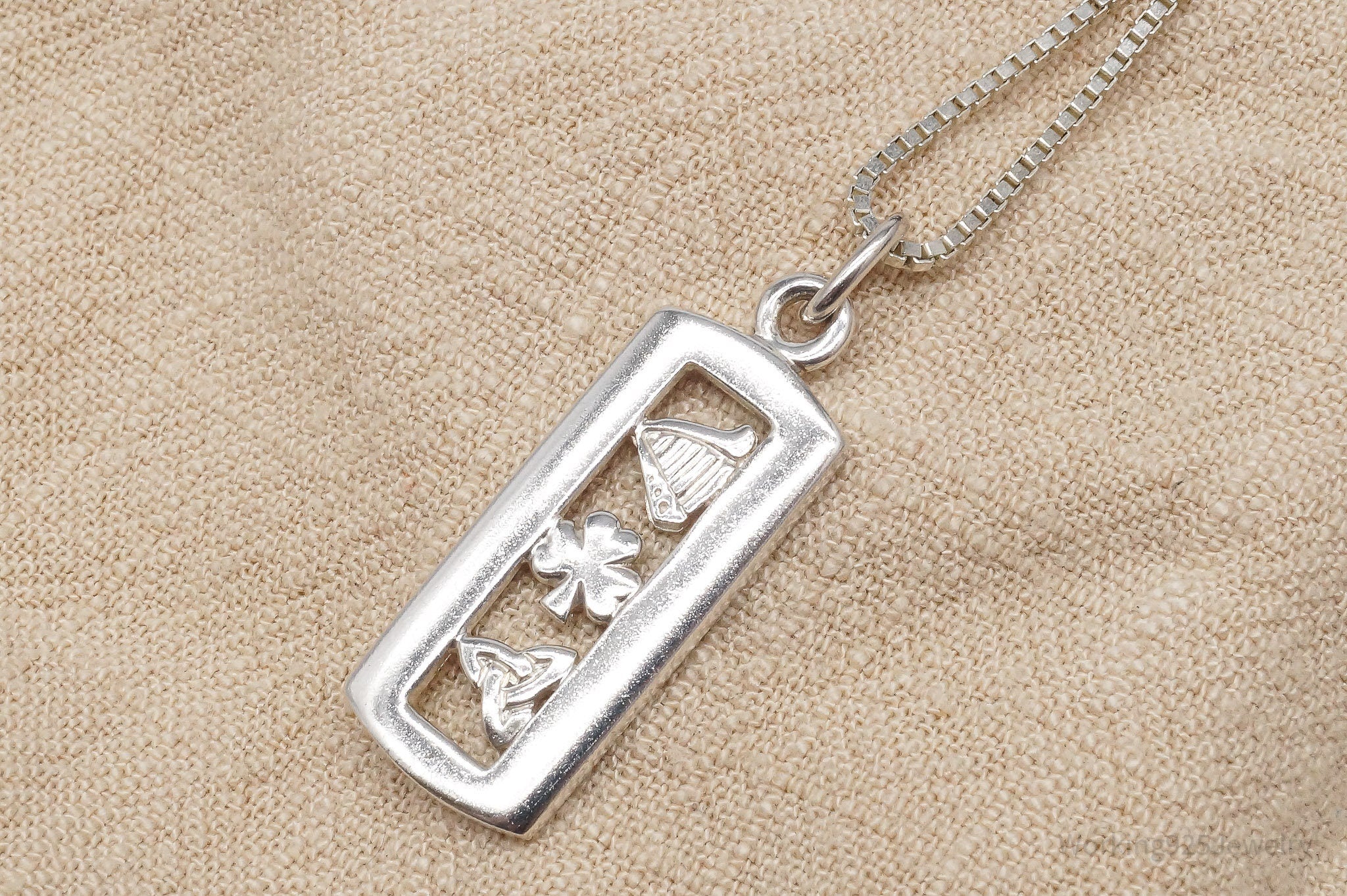 Vintage Irish Symbols Sterling Silver Necklace - 18"