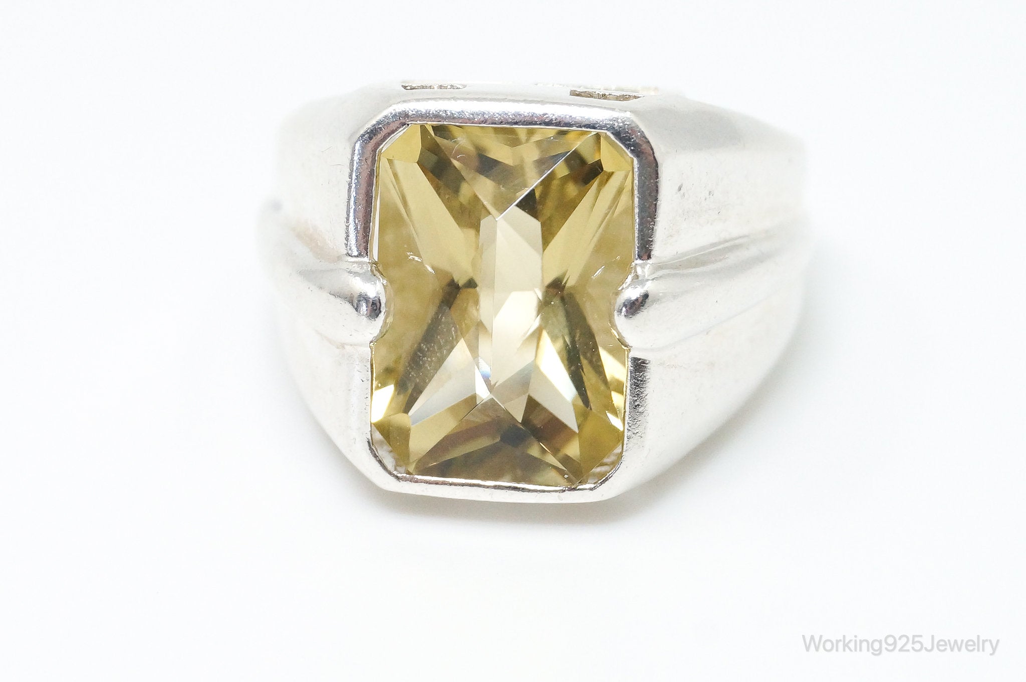 Vintage Art Deco Large Citrine Sterling Silver Ring - Size 8.5