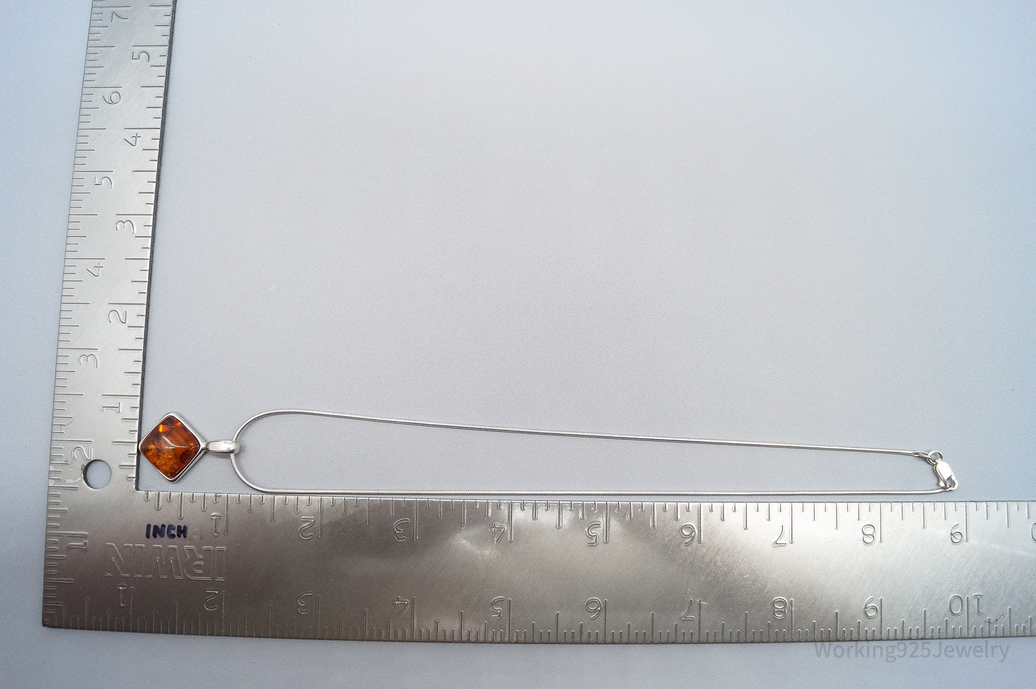 Vintage Amber Sterling Silver Chain Necklace - 16"