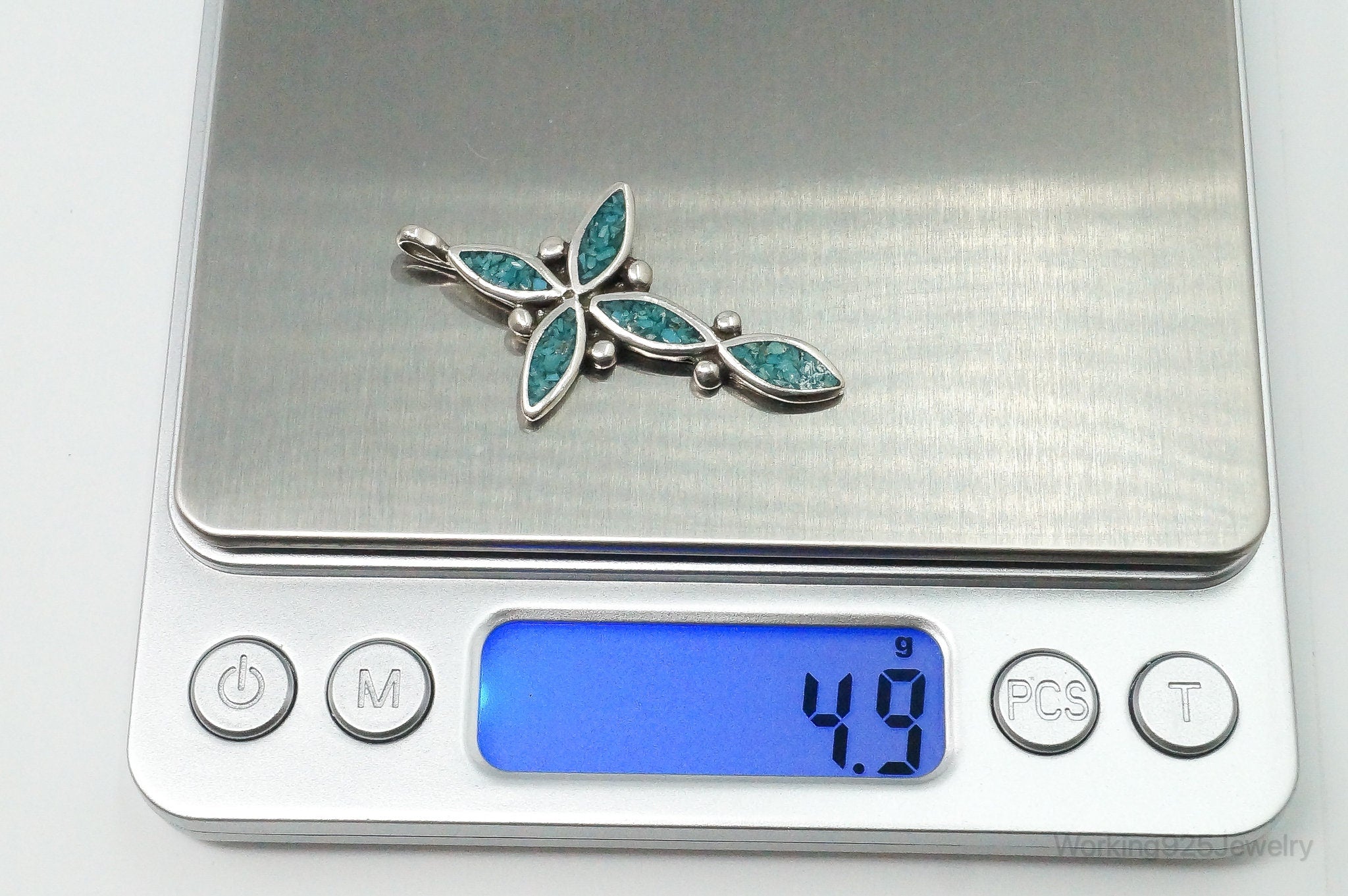 Vintage Native American Unsigned Turquoise Sterling Silver Cross Pendant