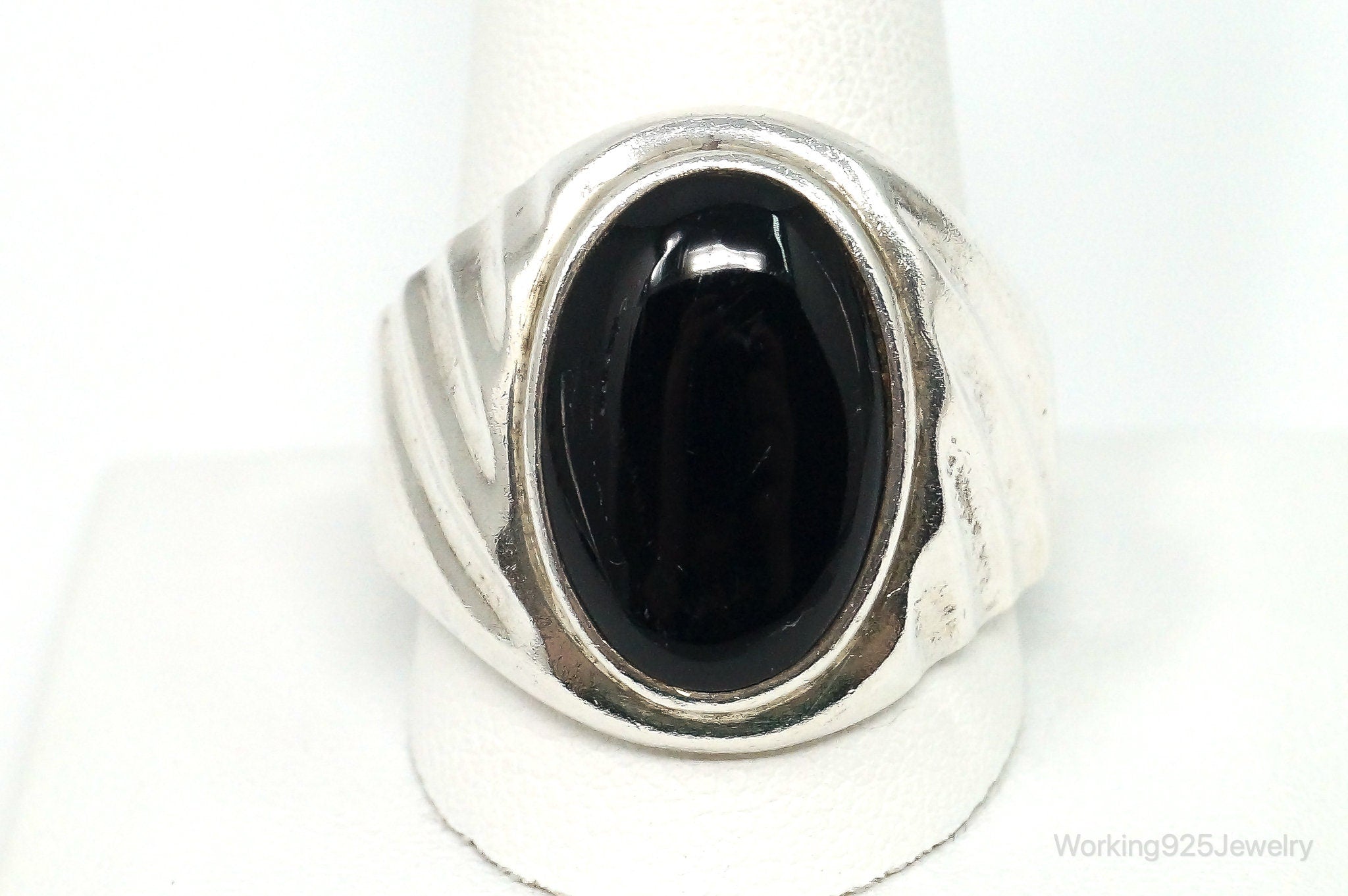 Vintage Mexico Black Onyx Sterling Silver Ring - Size 13.5