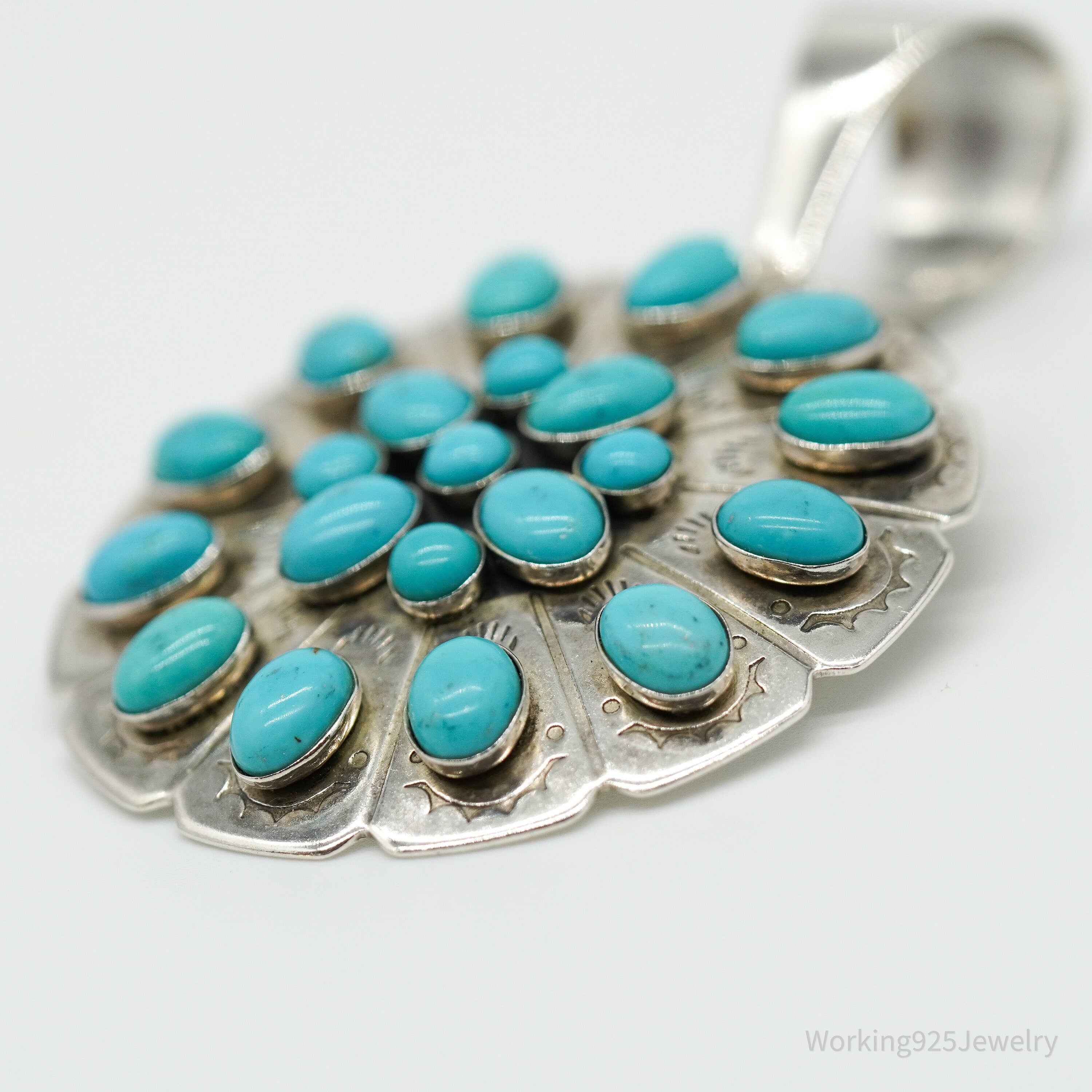 Vintage Southwest Desert Rose Trading Turquoise Sterling Silver Pendant 2.5"