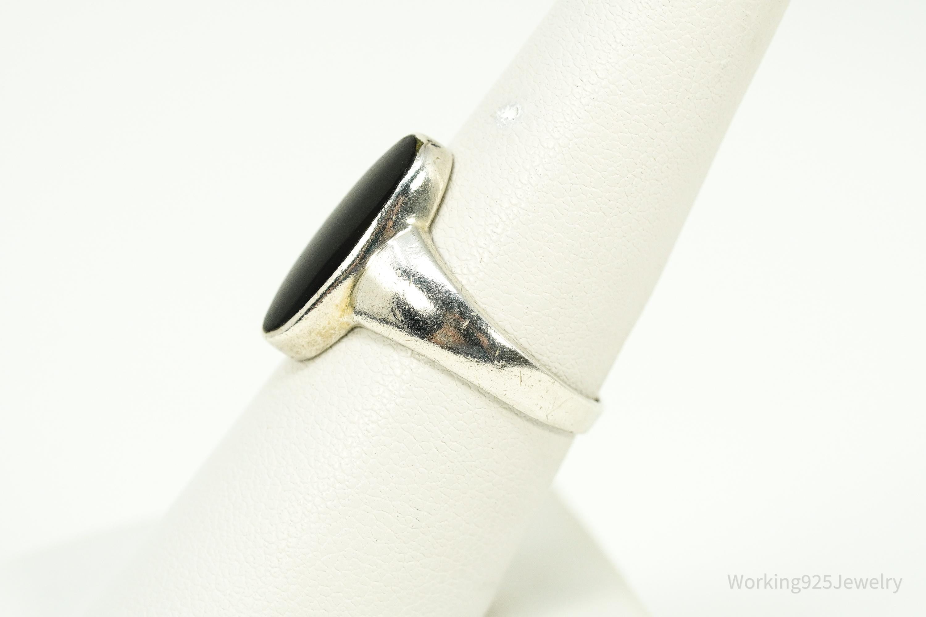 Vintage Black Onyx Sterling Silver Ring - Size 7.25