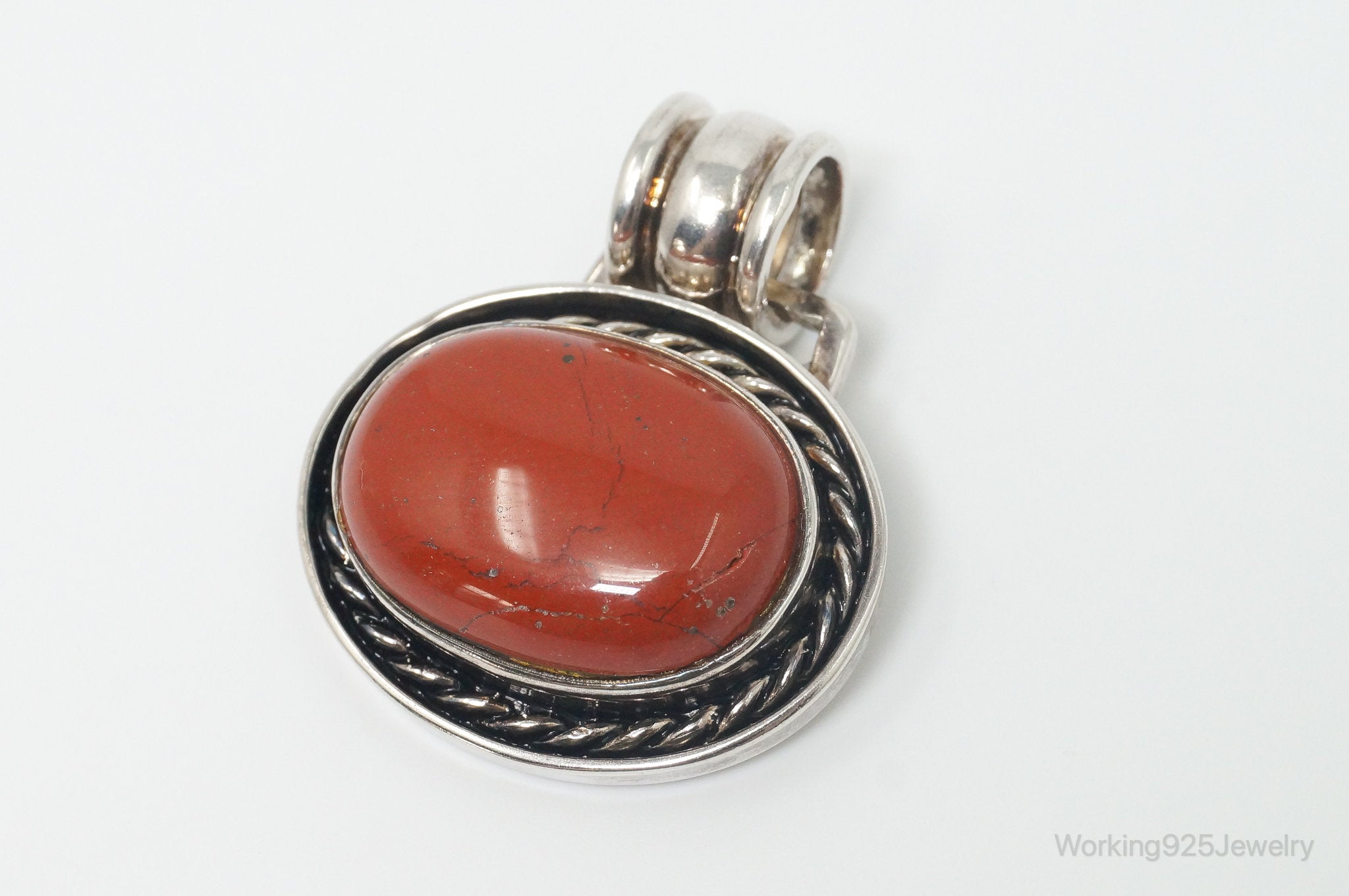 Vintage Large Designer DBJ Red Jasper Sterling Silver Necklace Pendant