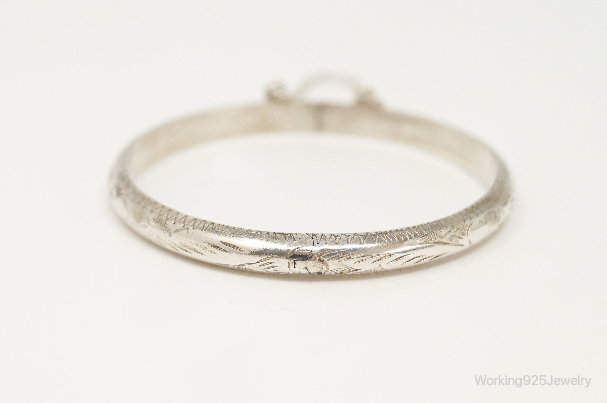 Vintage Etched Sterling Silver Bangle Bracelet