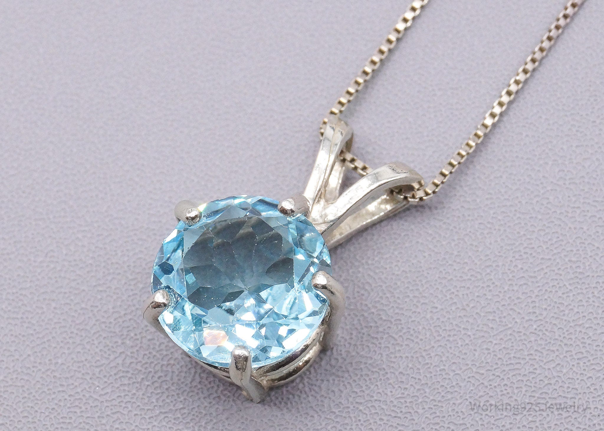 Vintage Large Blue Topaz Sterling Silver Necklace 18"