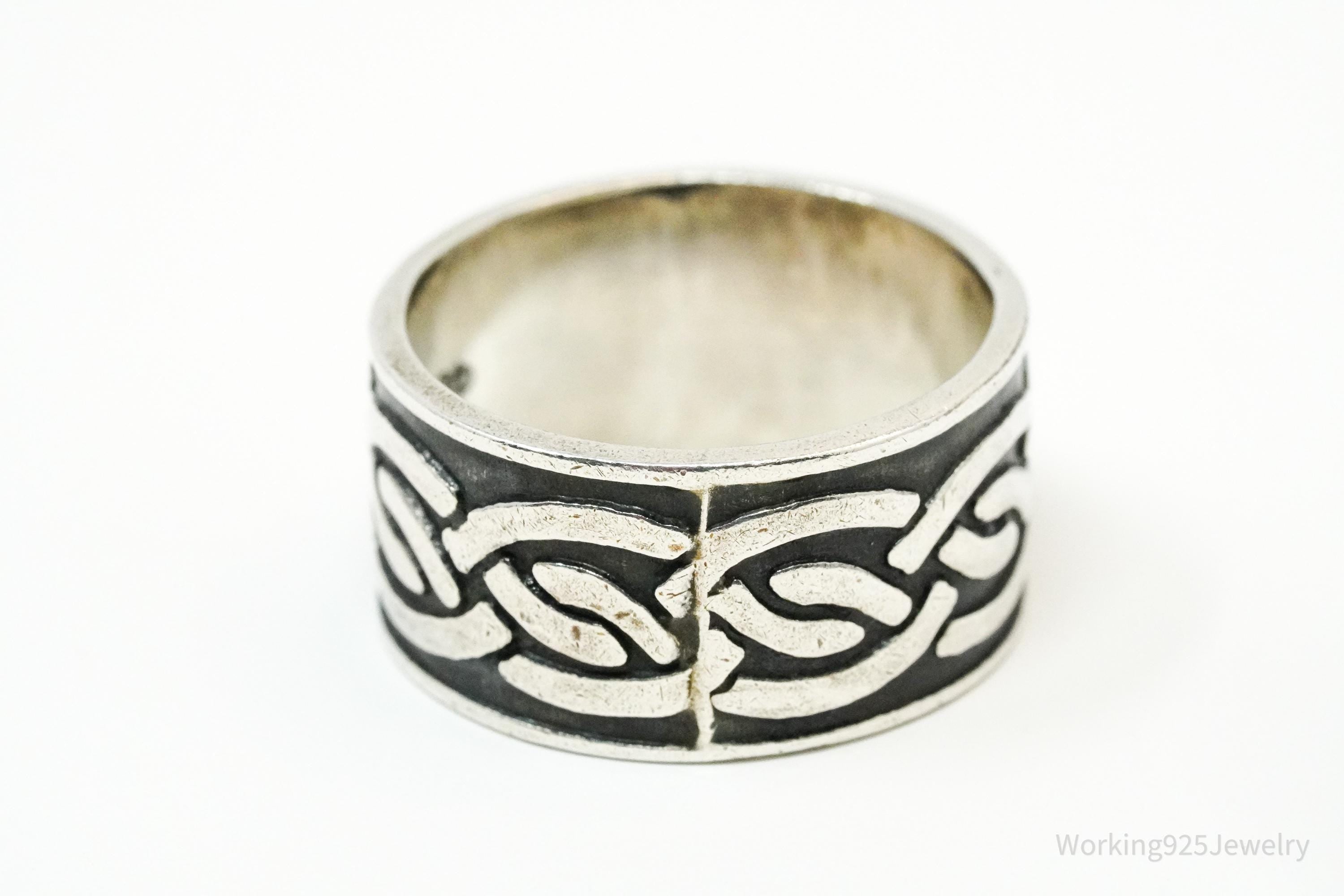 Vintage Celtic Knot Design Sterling Silver Band Ring - Size 7.5