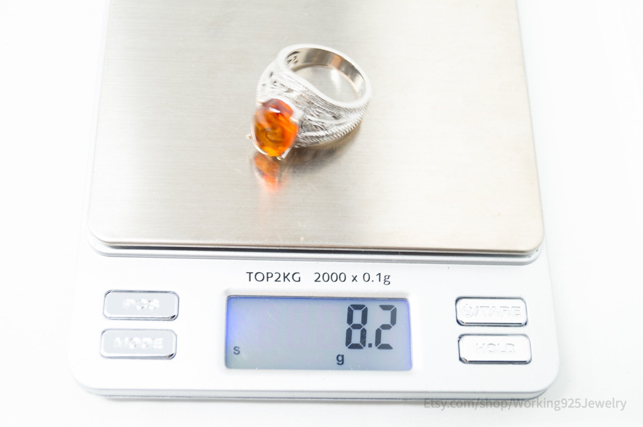 Vintage Designer Karis Amber Sterling Silver Statement Ring - Size 8.75