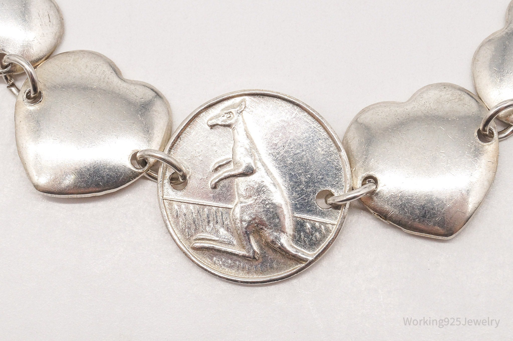 Vintage Kangaroo & Puffy Hearts Silver Bracelet