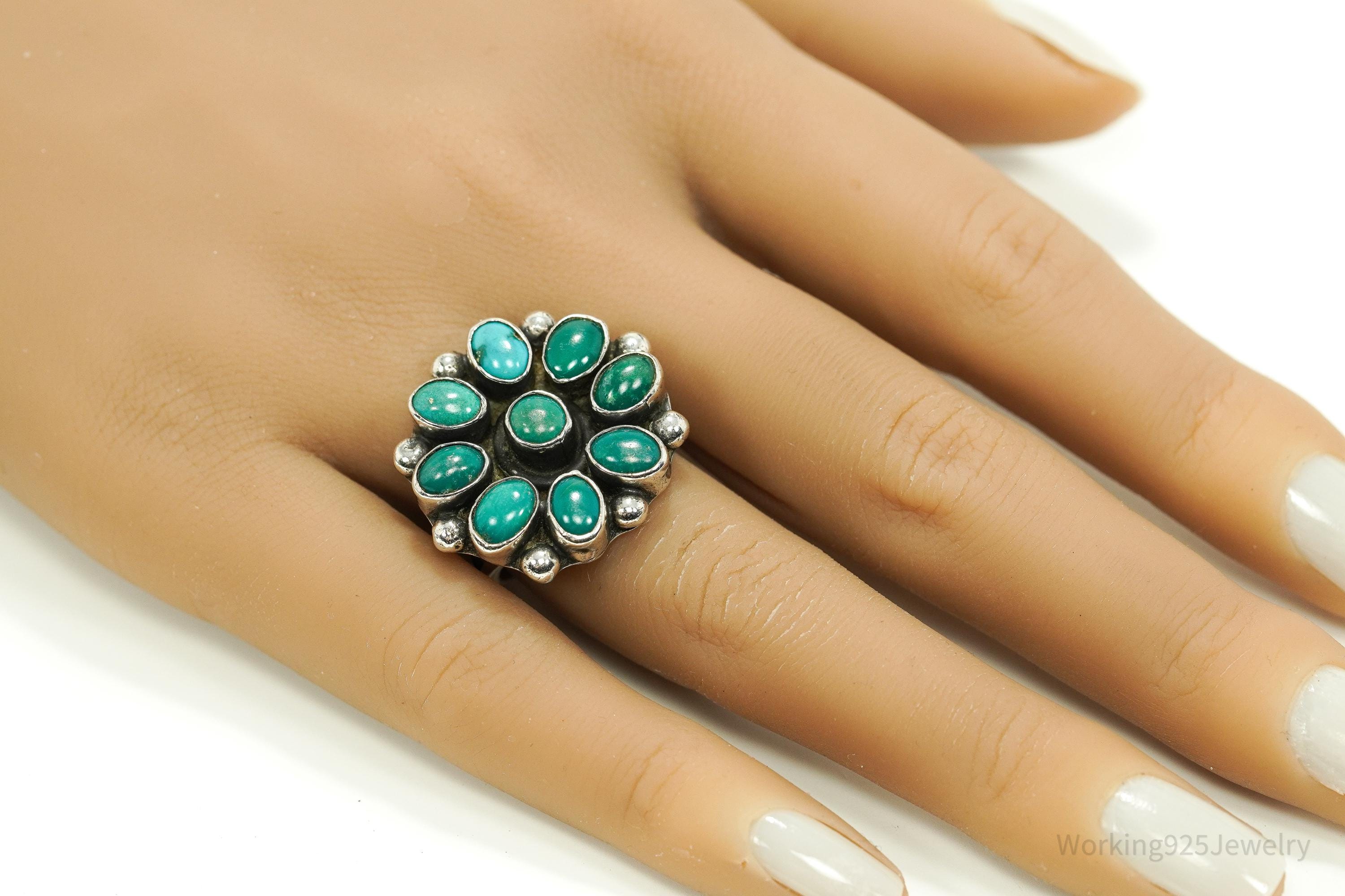 Vintage Handmade Native American Turquoise Unsigned Silver Ring - Size 7.25