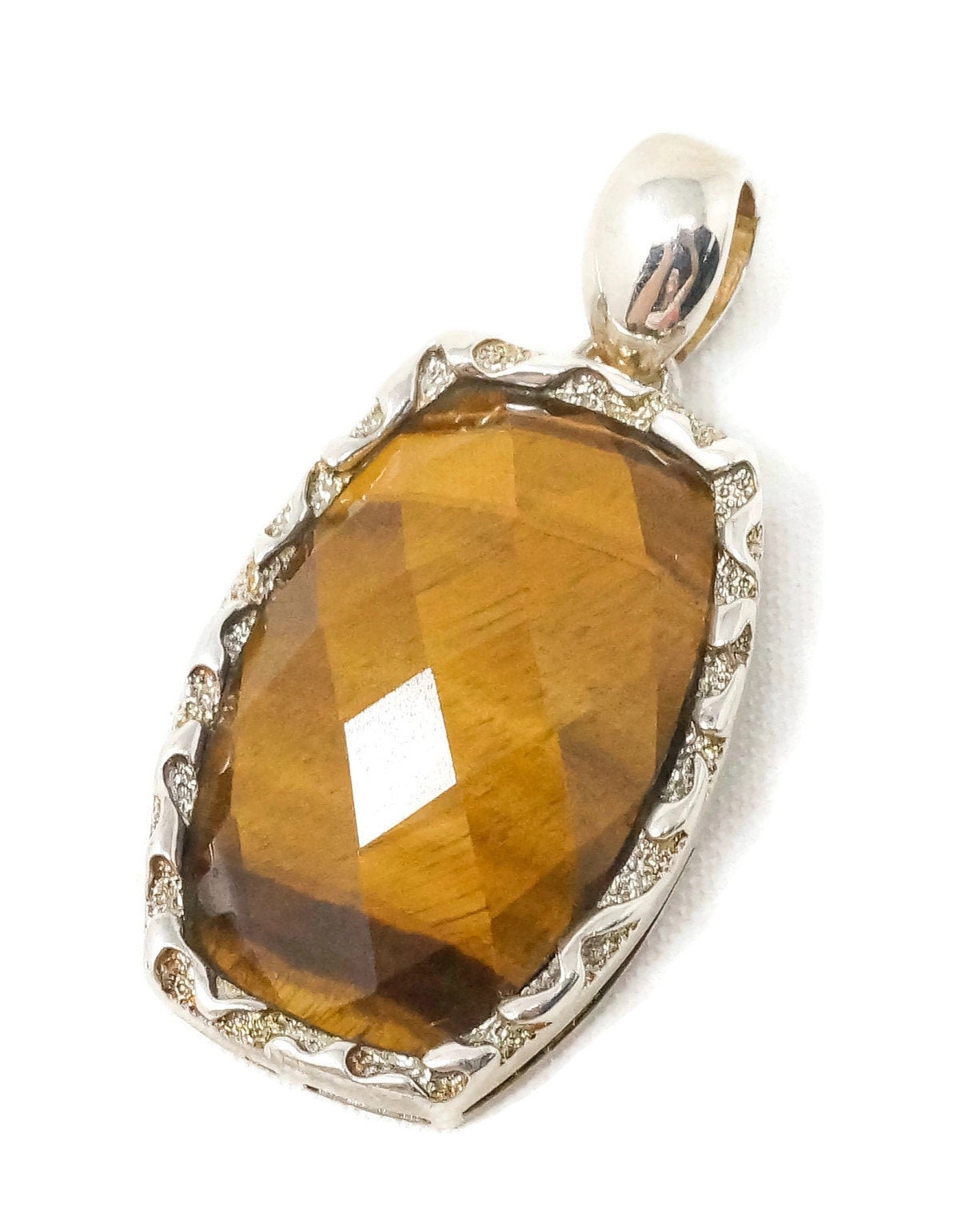 Vintage Large Tiger Eye Southwestern Sterling Silver Necklace Pendant