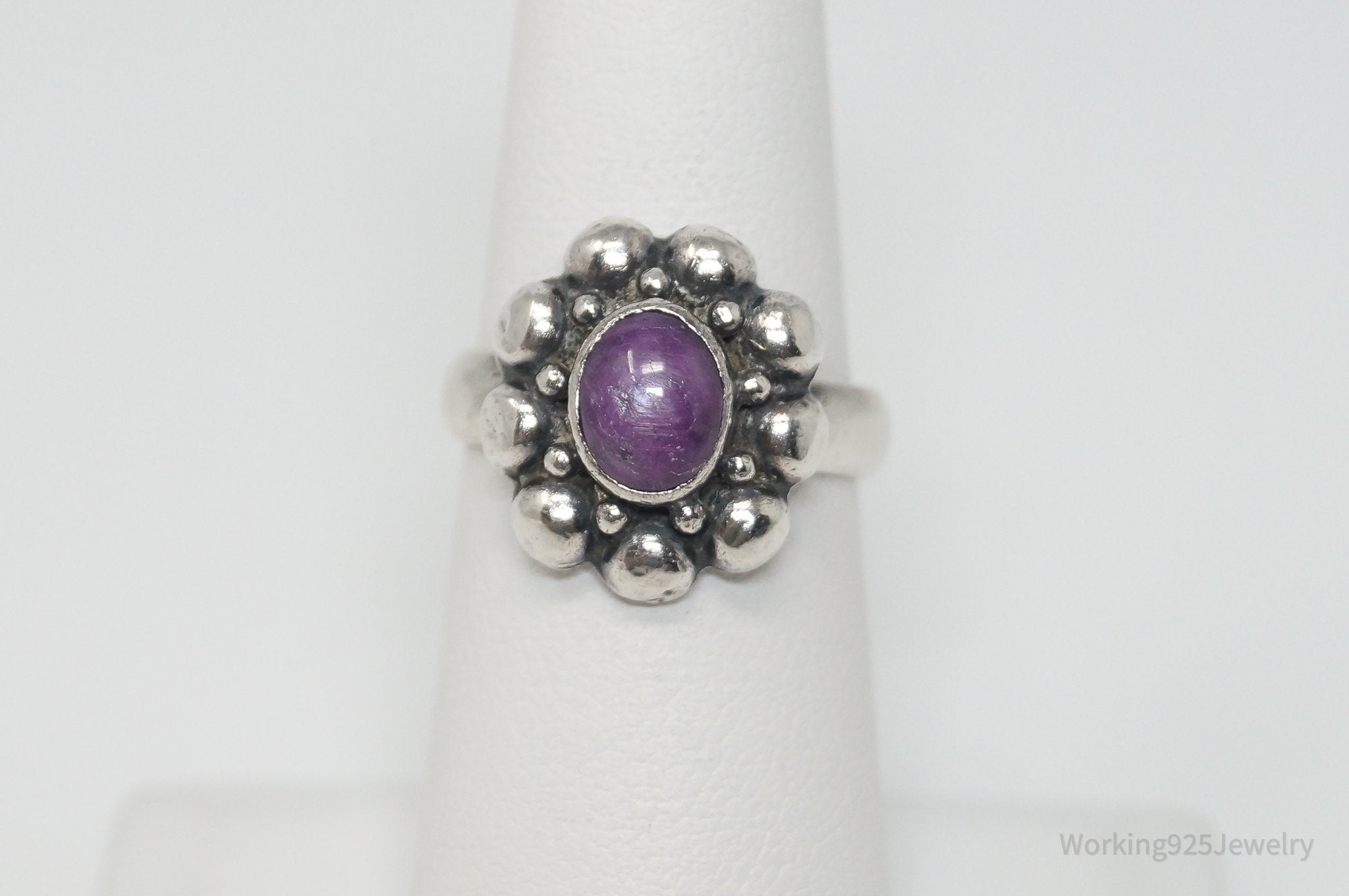 Vintage Purple Star Ruby Sterling Silver Southwestern Ring - Sz 6