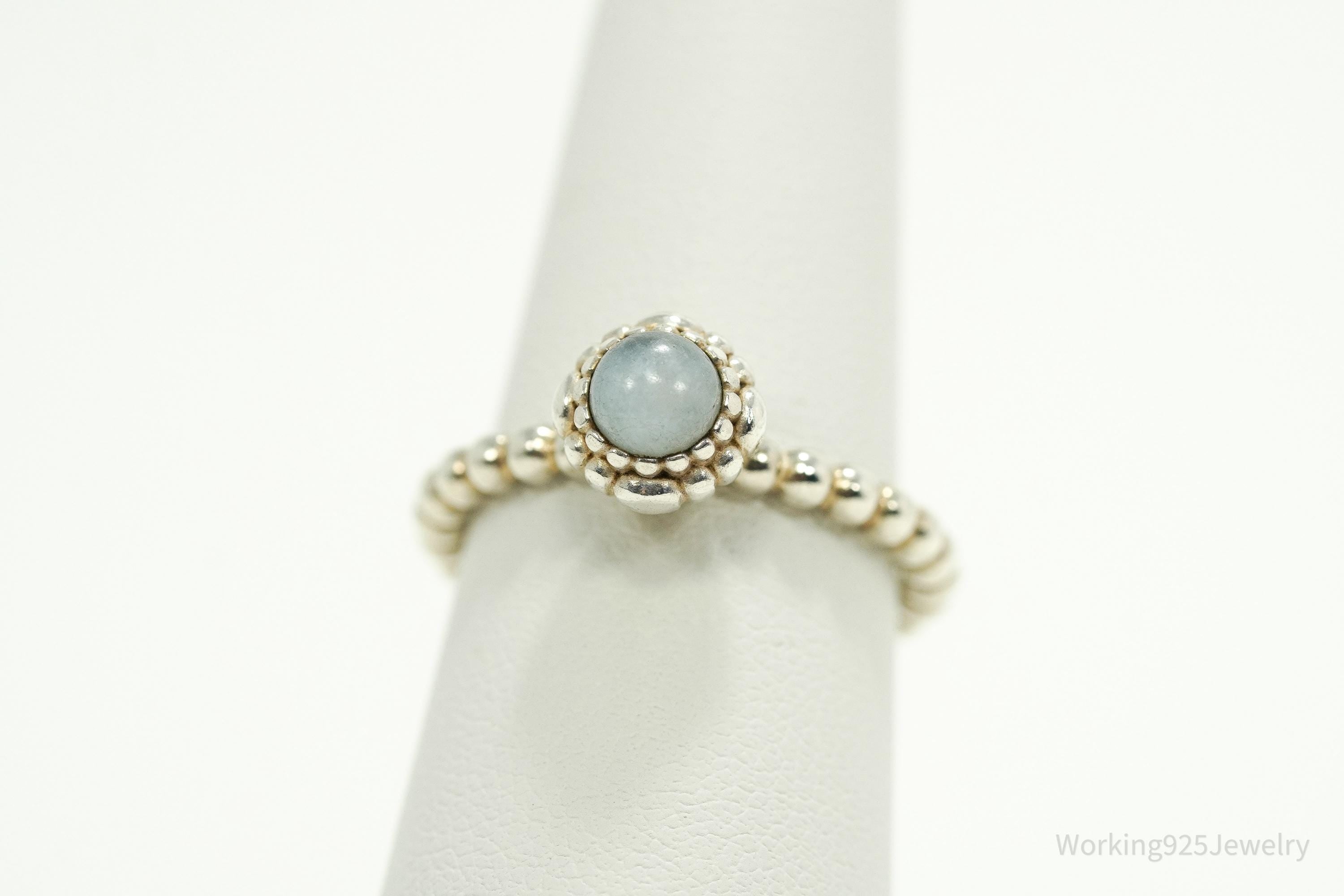 Designer Pandora March Birthday Blooms Aquamarine Sterling Silver Ring - Size 7