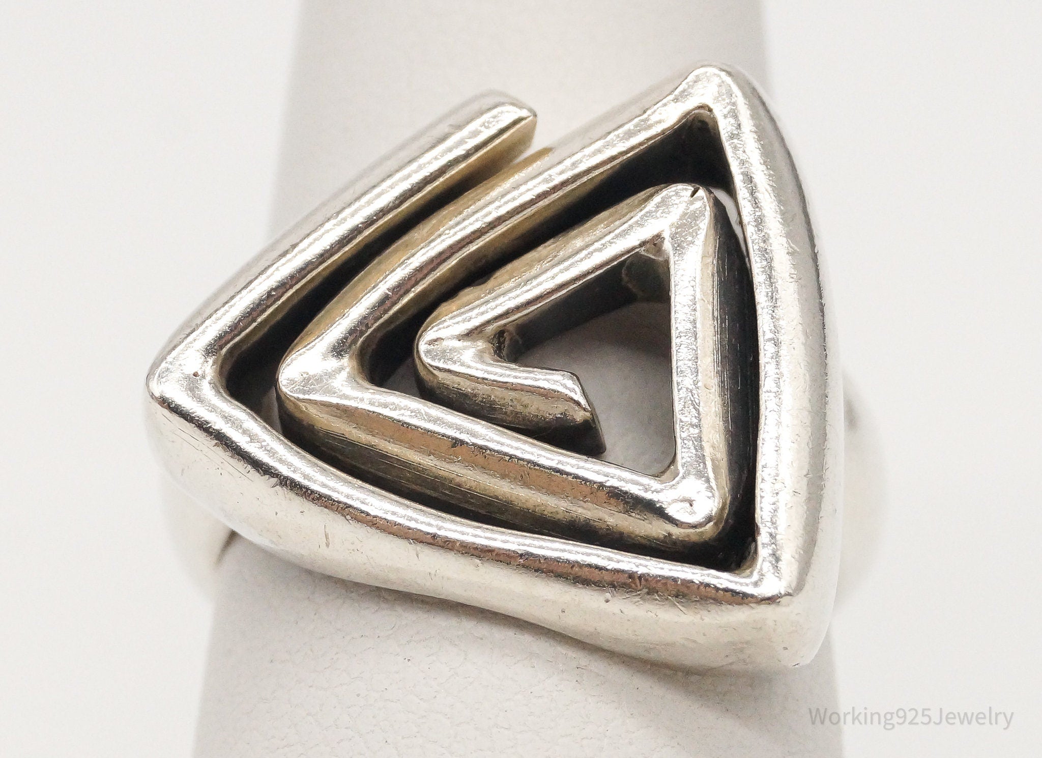 Vintage Modernist Style Sterling Silver Ring - Size 6.5 Adjustable