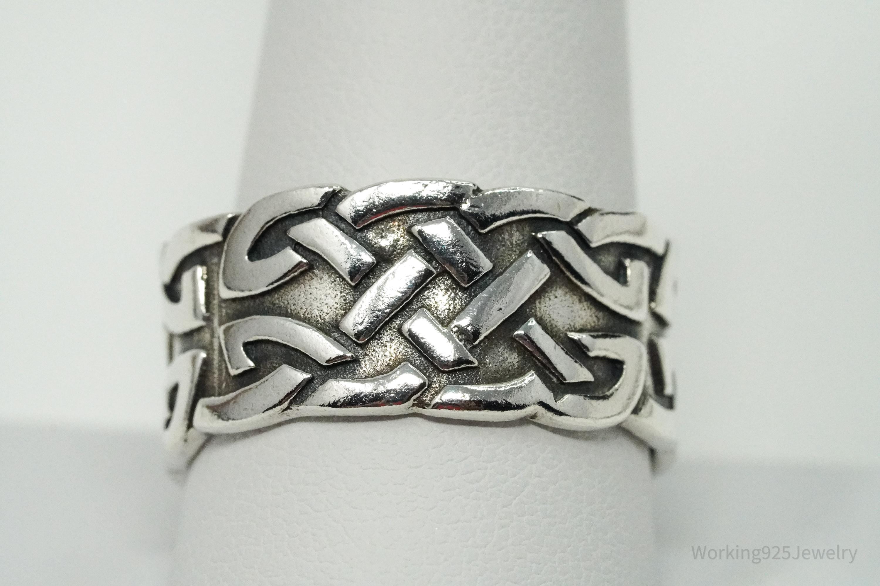 Vintage Celtic Knots Sterling Silver Band Ring - Size 11.5