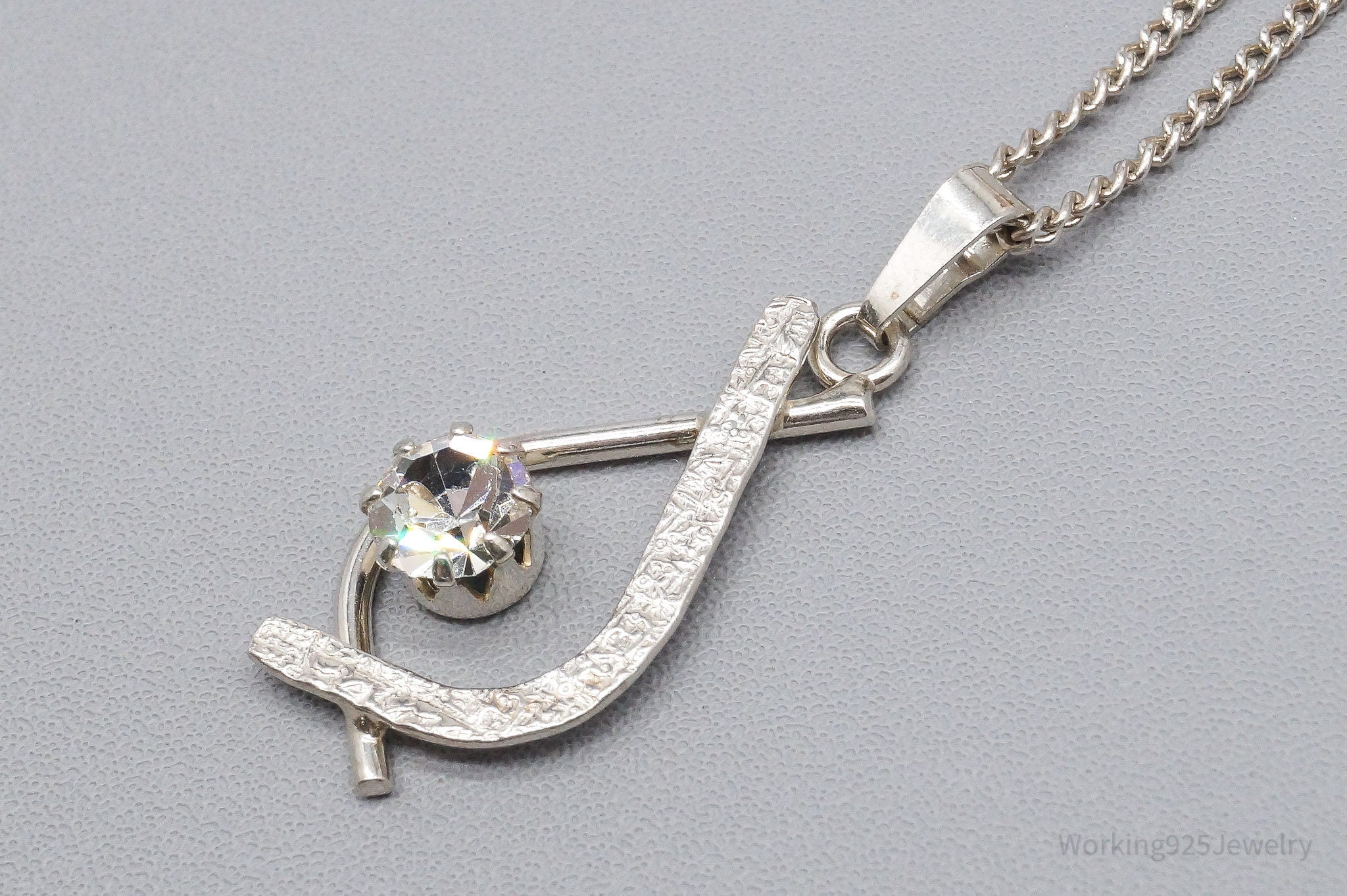 Rare Antique Modernist European Rhinestone 835 Silver Chain Necklace 17"'