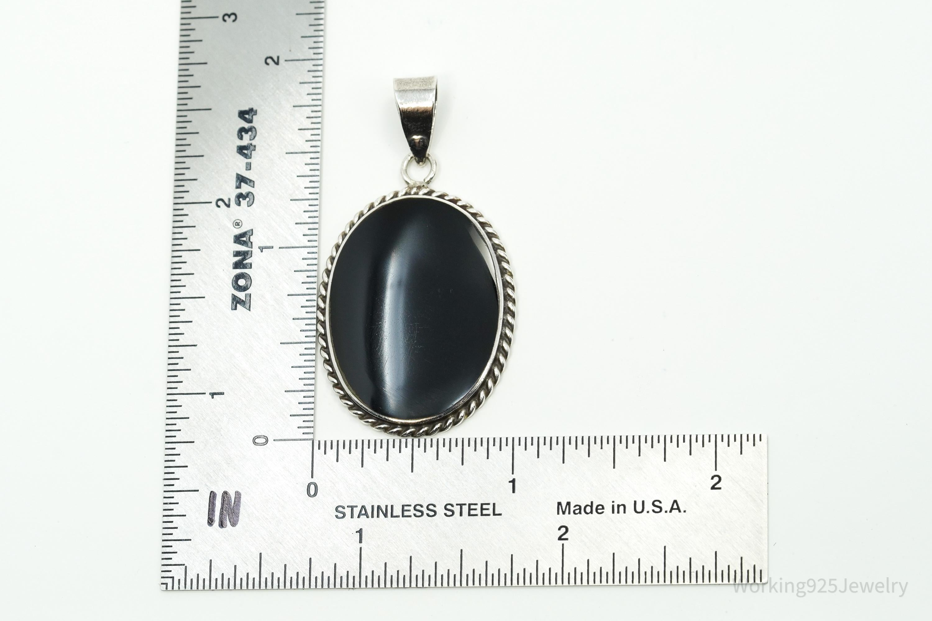 Vintage Black Onyx Sterling Silver Necklace Pendant
