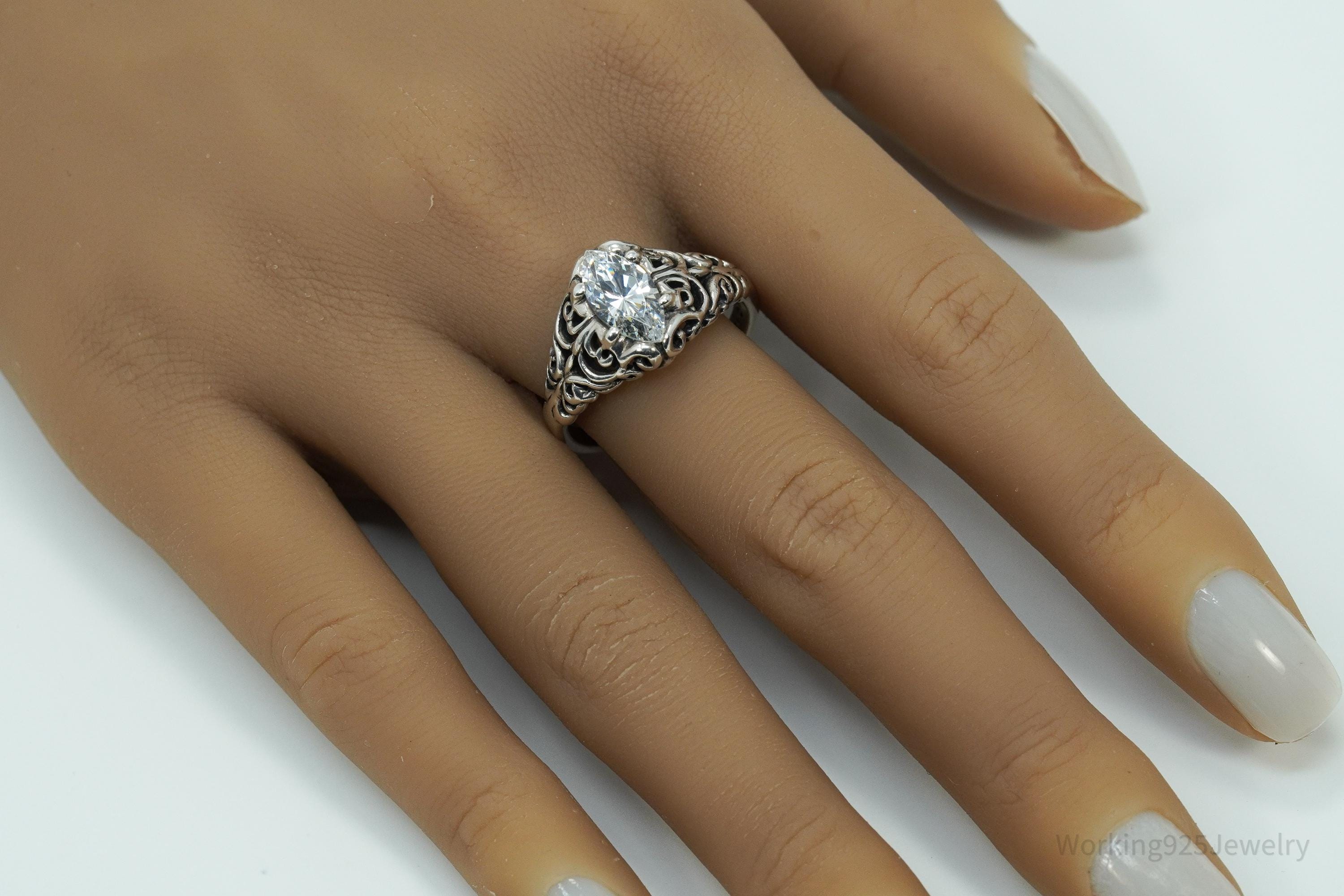 Vintage KABANA Diamonique Cubic Zirconia Sterling Silver Ring - Size 10.25