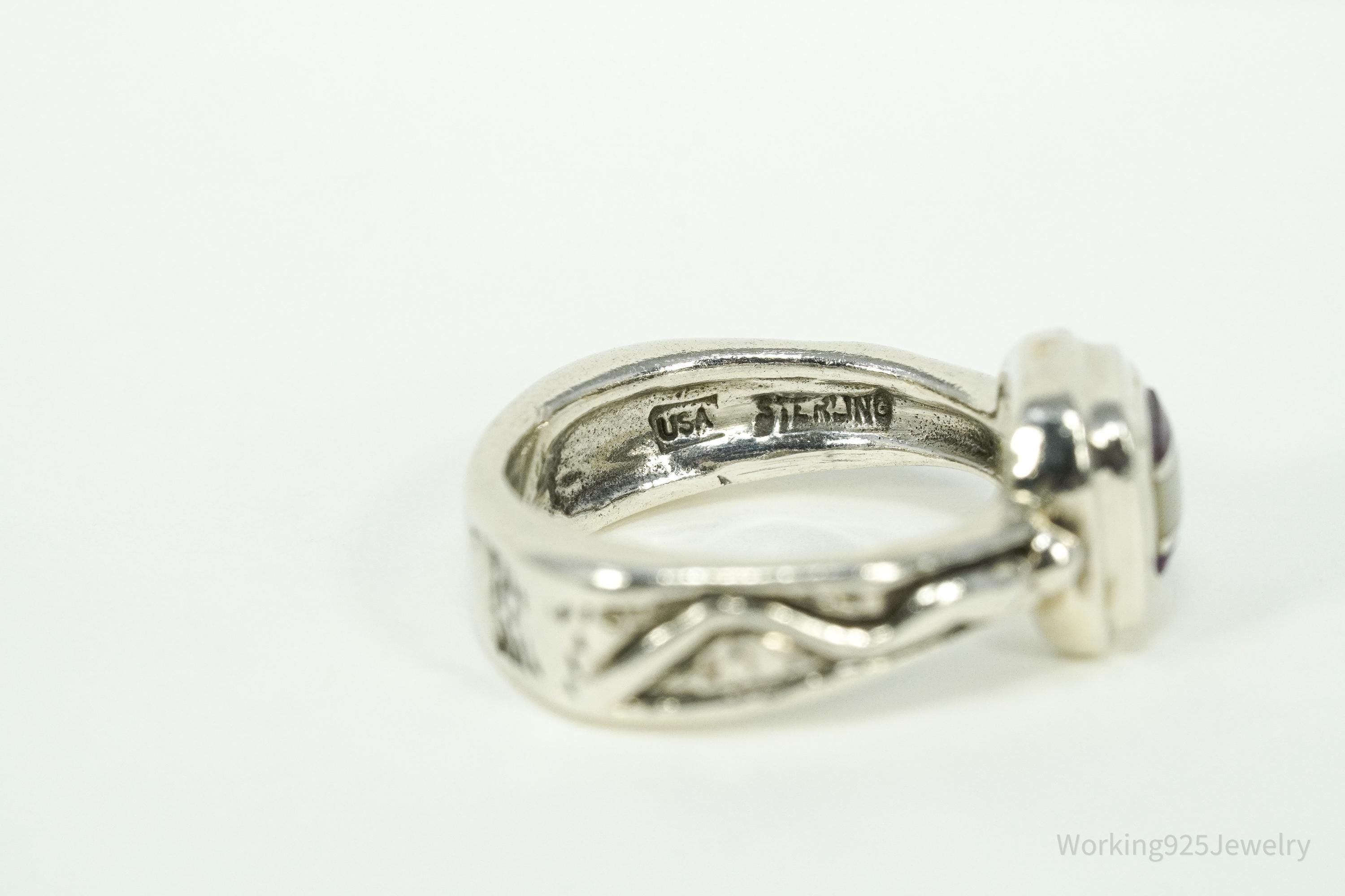 Vintage DeSantis Jewelry Co Mother Of Pearl & Charoite Inlay Sterling Silver Ring - Size 5.75