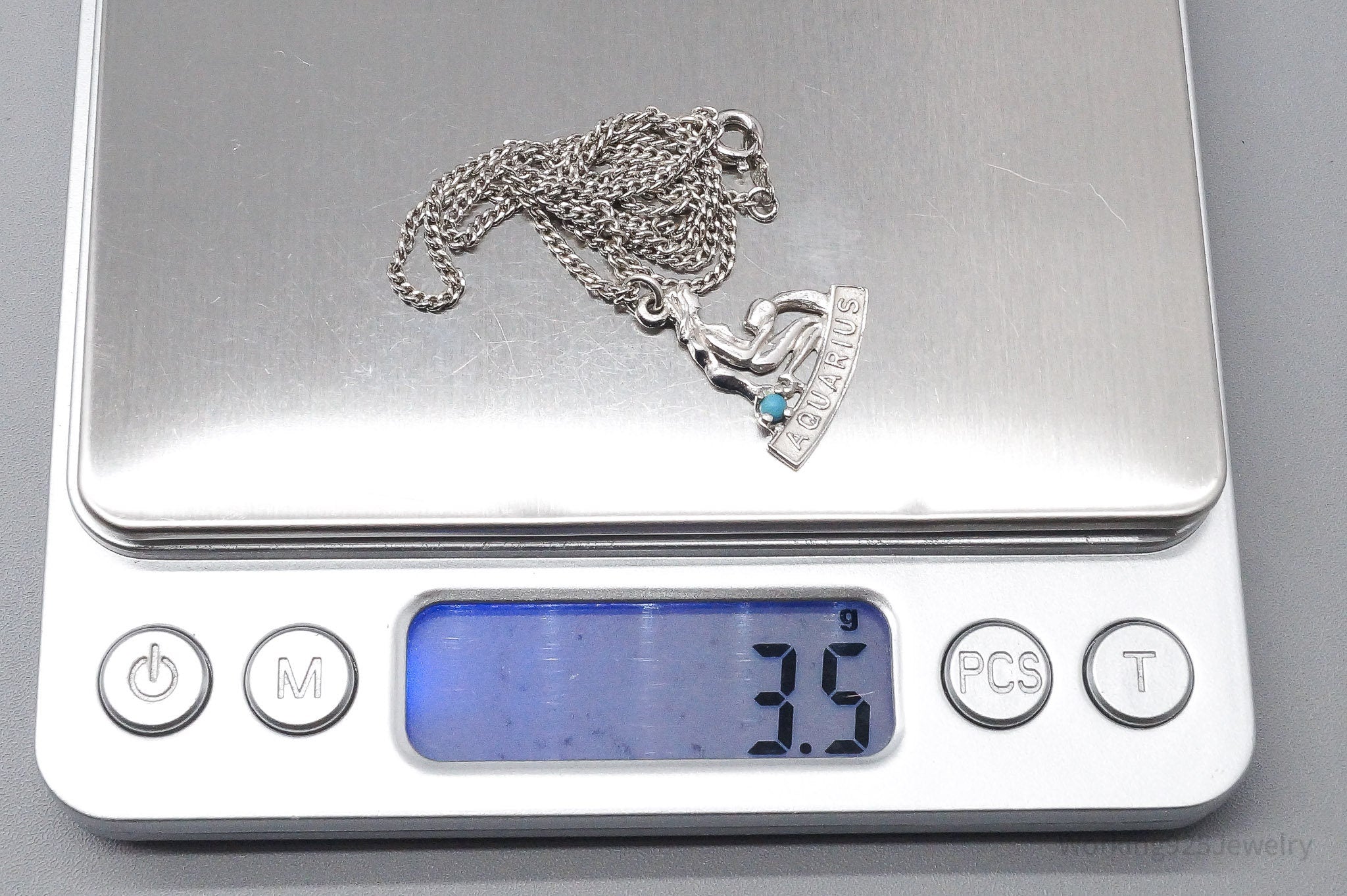 Vintage Aquarius Zodiac Sign Turquoise Sterling Silver Necklace 15"