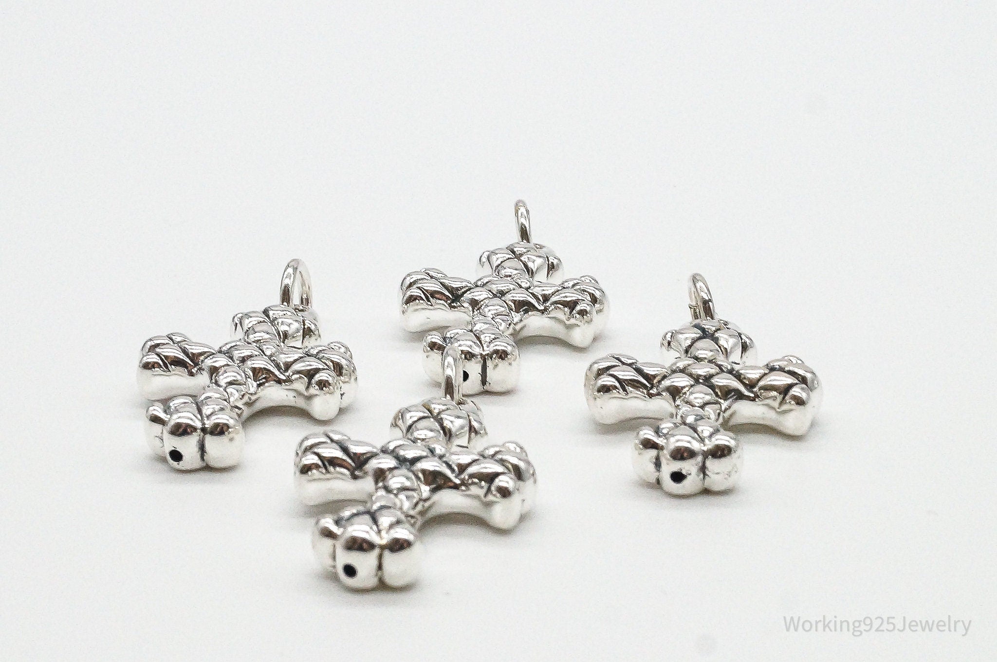 Vintage Puffy Hollow Cross Sterling Silver Pendants