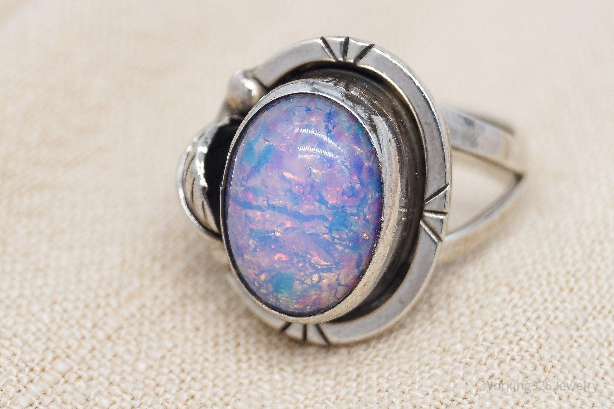 Vintage Mexico Faux Opal Sterling Silver Ring - Size 7.5