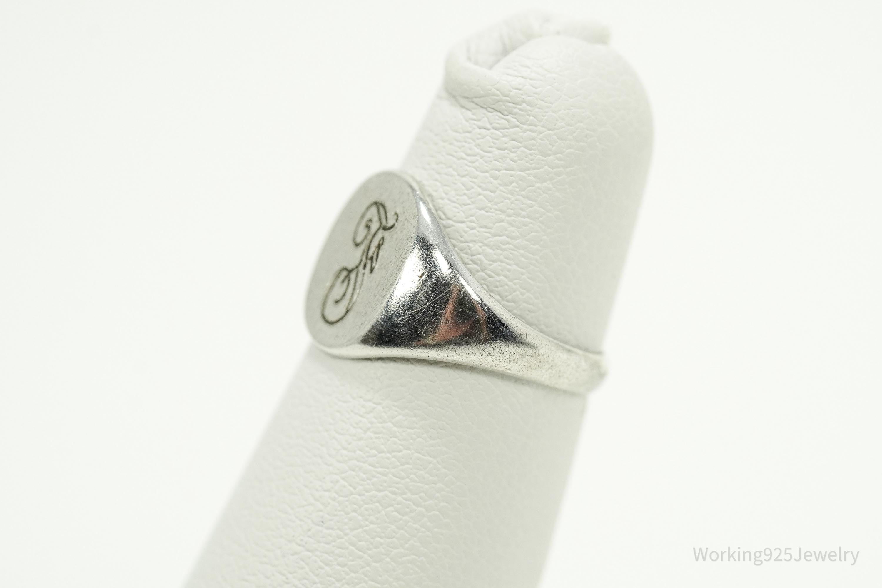 Antique Uncas MFG Co F Letter Sterling Silver Ring - Size 4