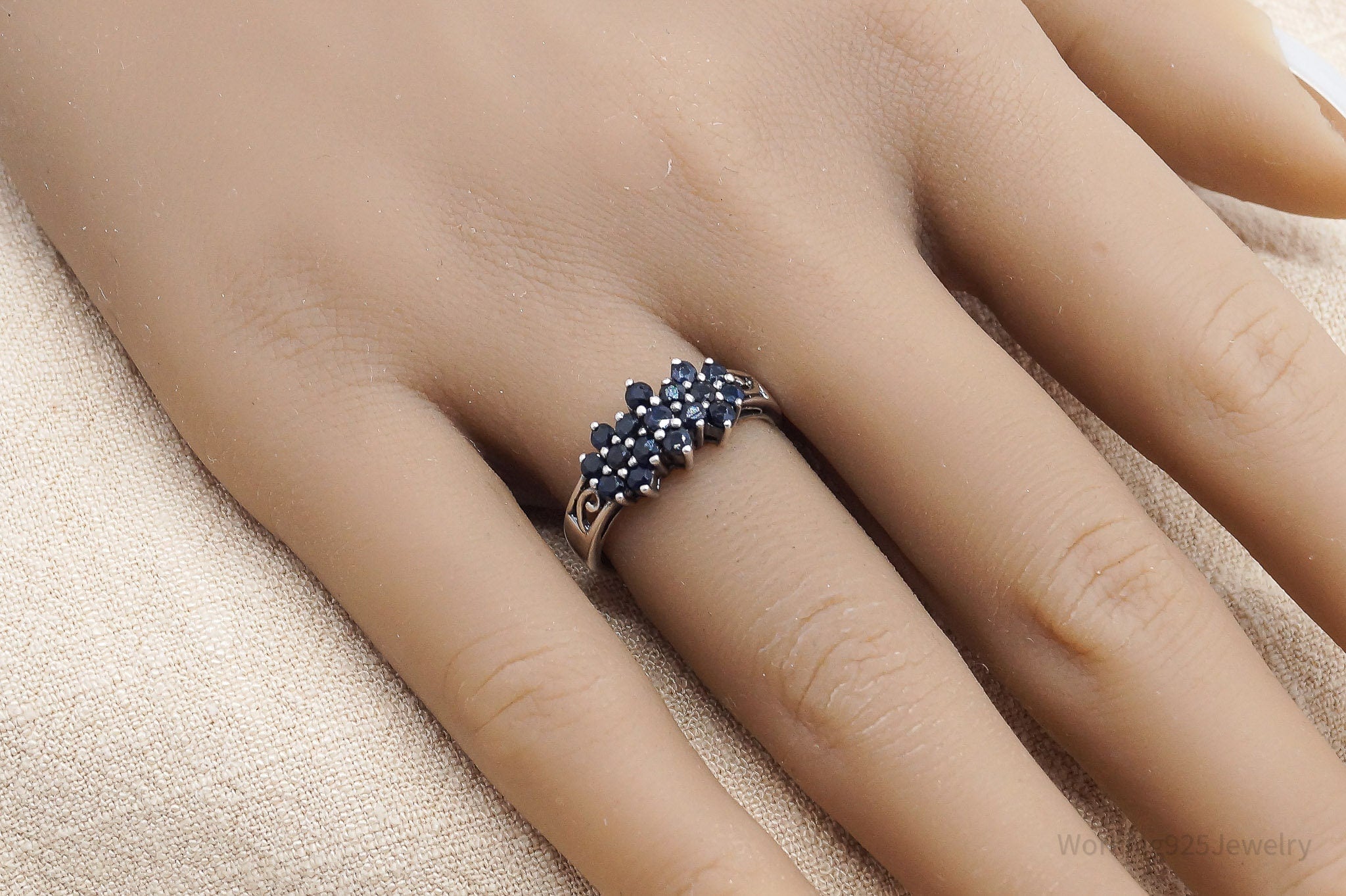 Vintage CNA Blue Sapphire Sterling Silver Ring - Size 6.75