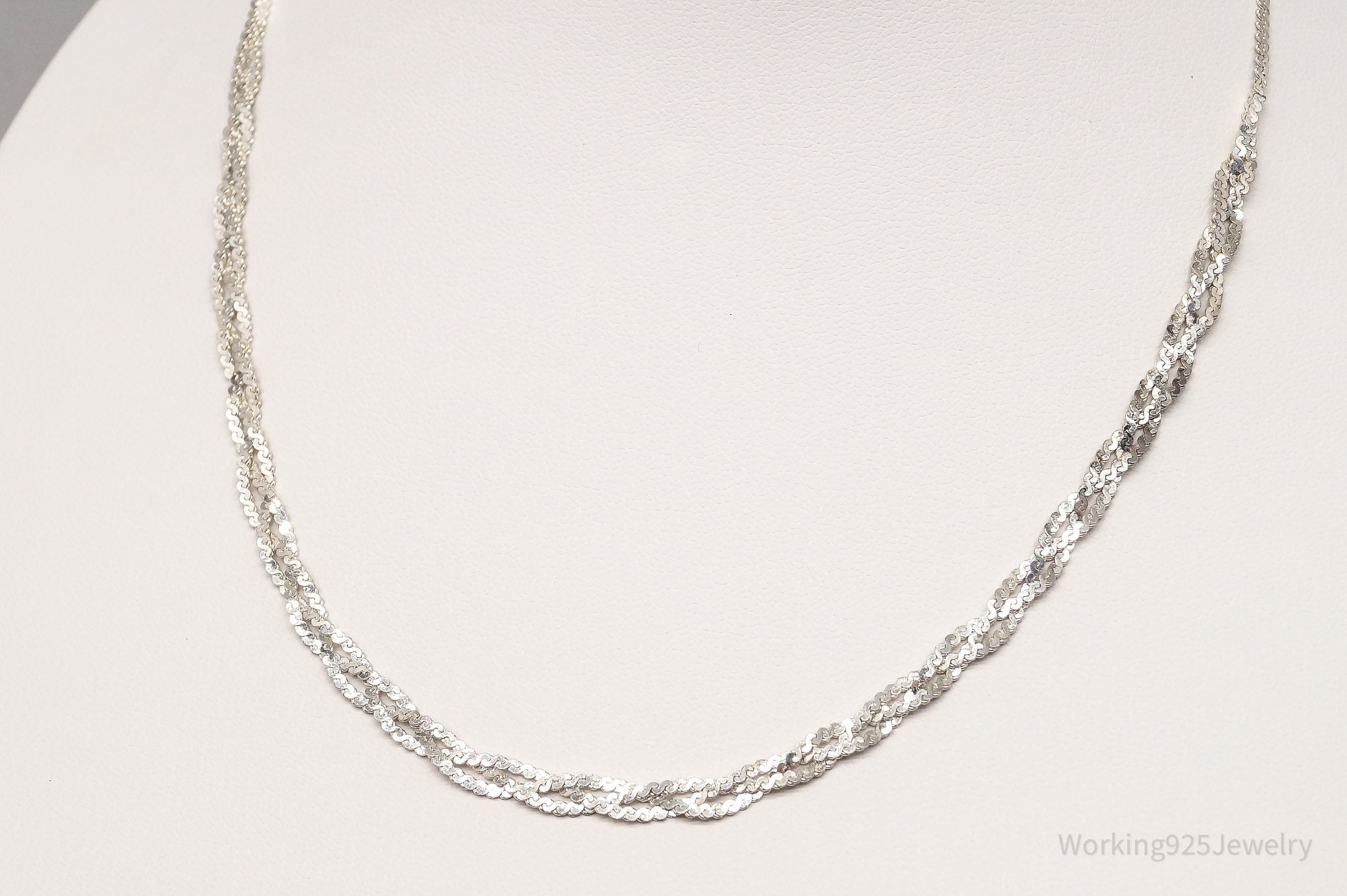 Vintage Italian Sterling Silver Braided Chain Necklace 16"