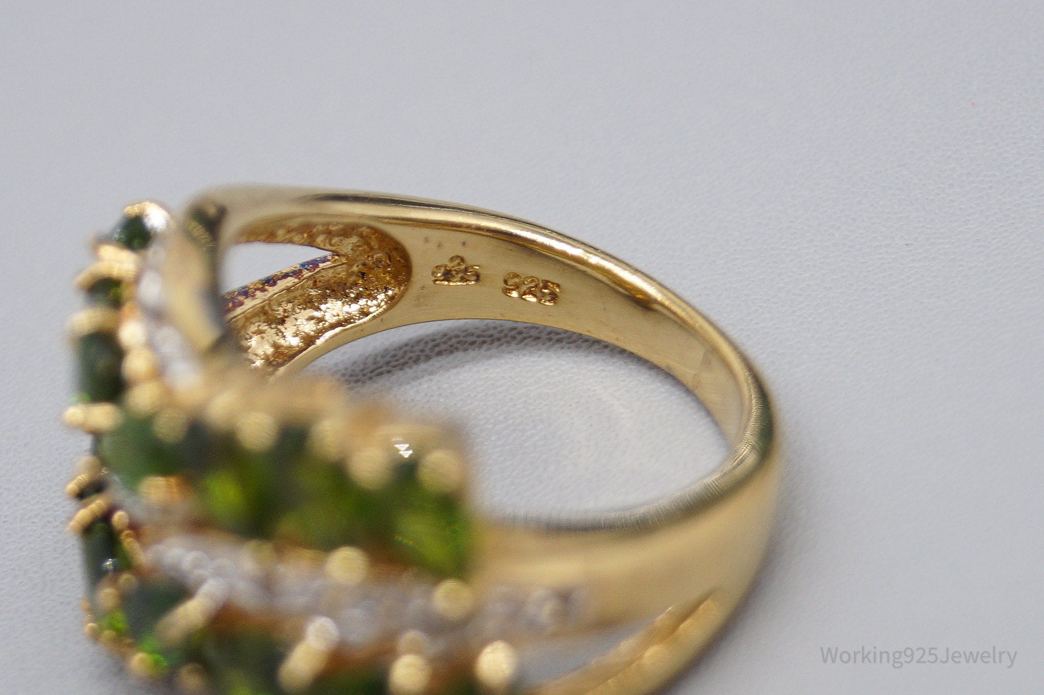 QVC Green Chrome Diopside & White Topaz Gold Over Sterling Silver Ring - Size 6