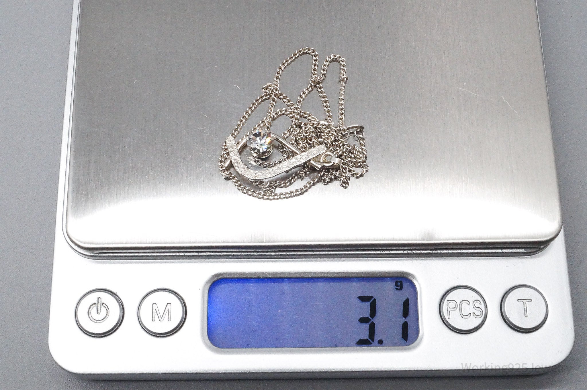 Rare Antique Modernist European Rhinestone 835 Silver Chain Necklace 17"'