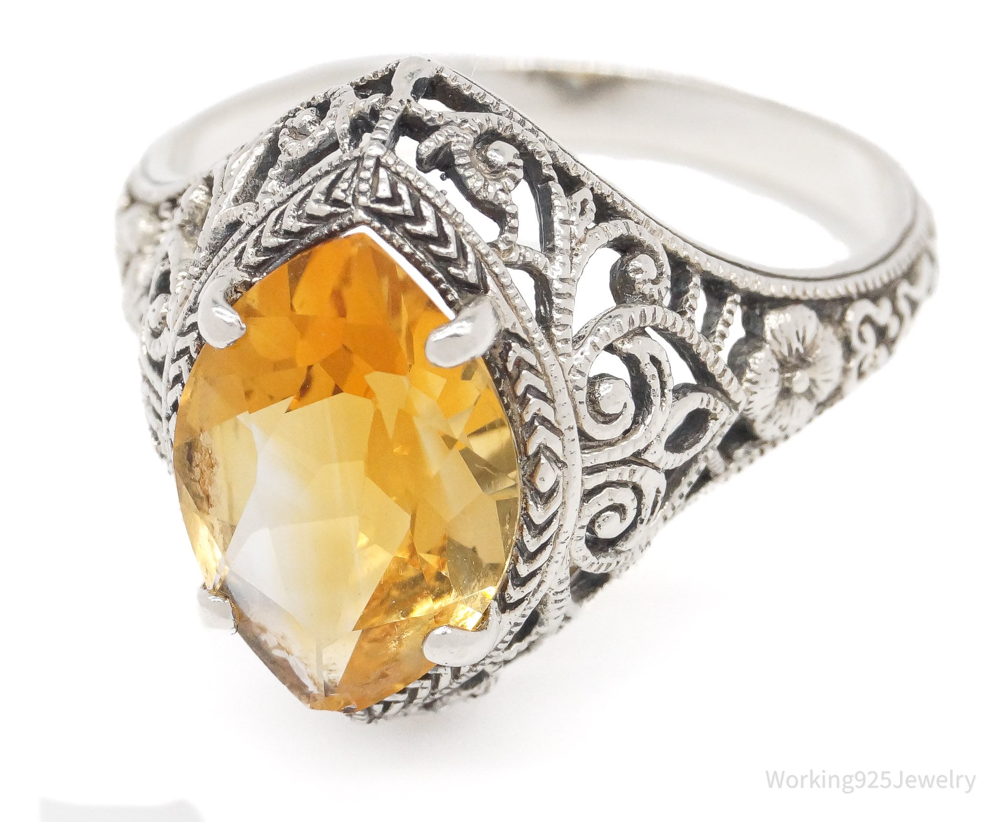 Vintage Designer CNA Citrine Sterling Silver Ring - Size 9