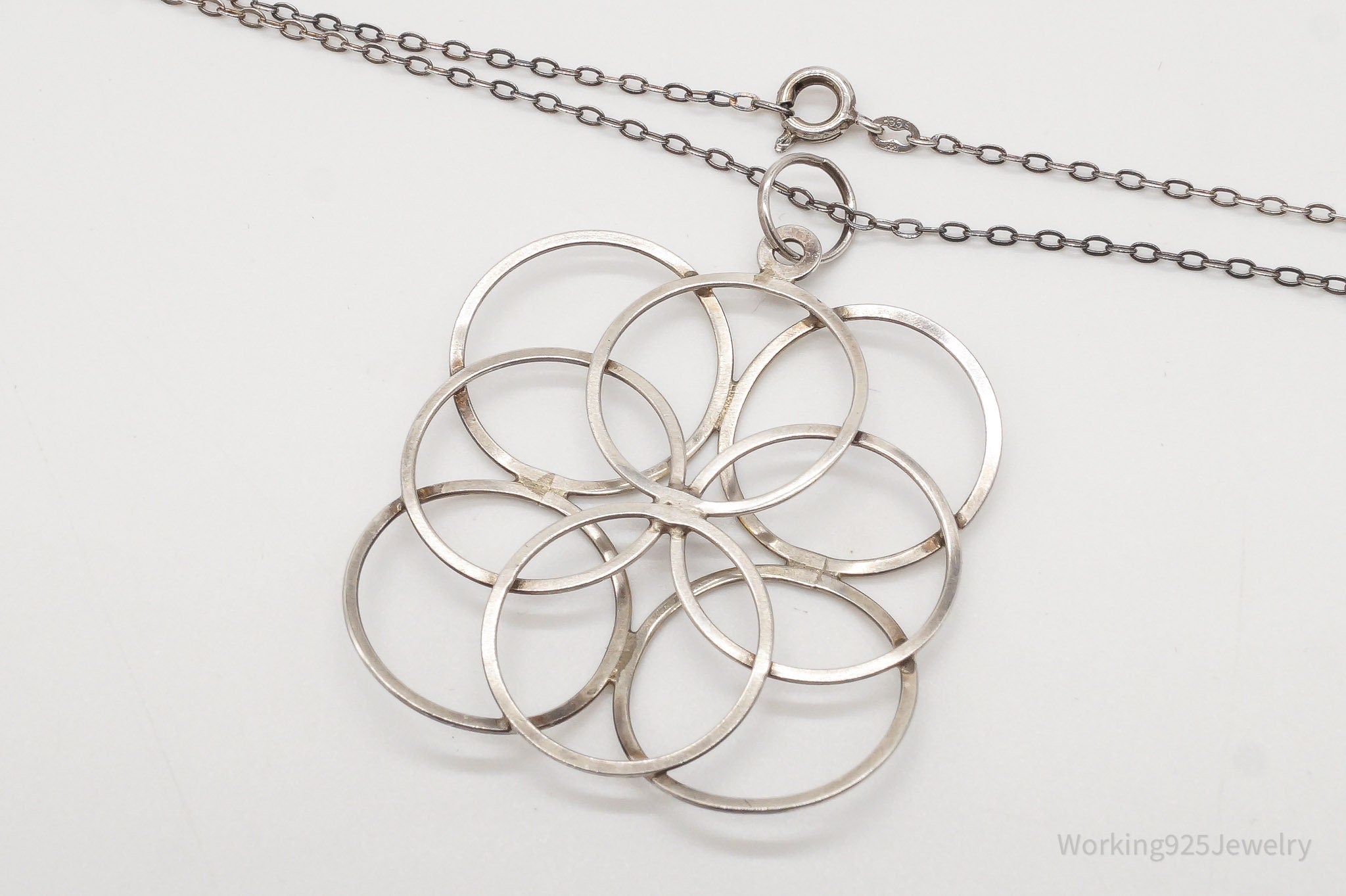 Vintage Modernist Linked Circles Sterling Silver Pendant - 835S Silver Chain