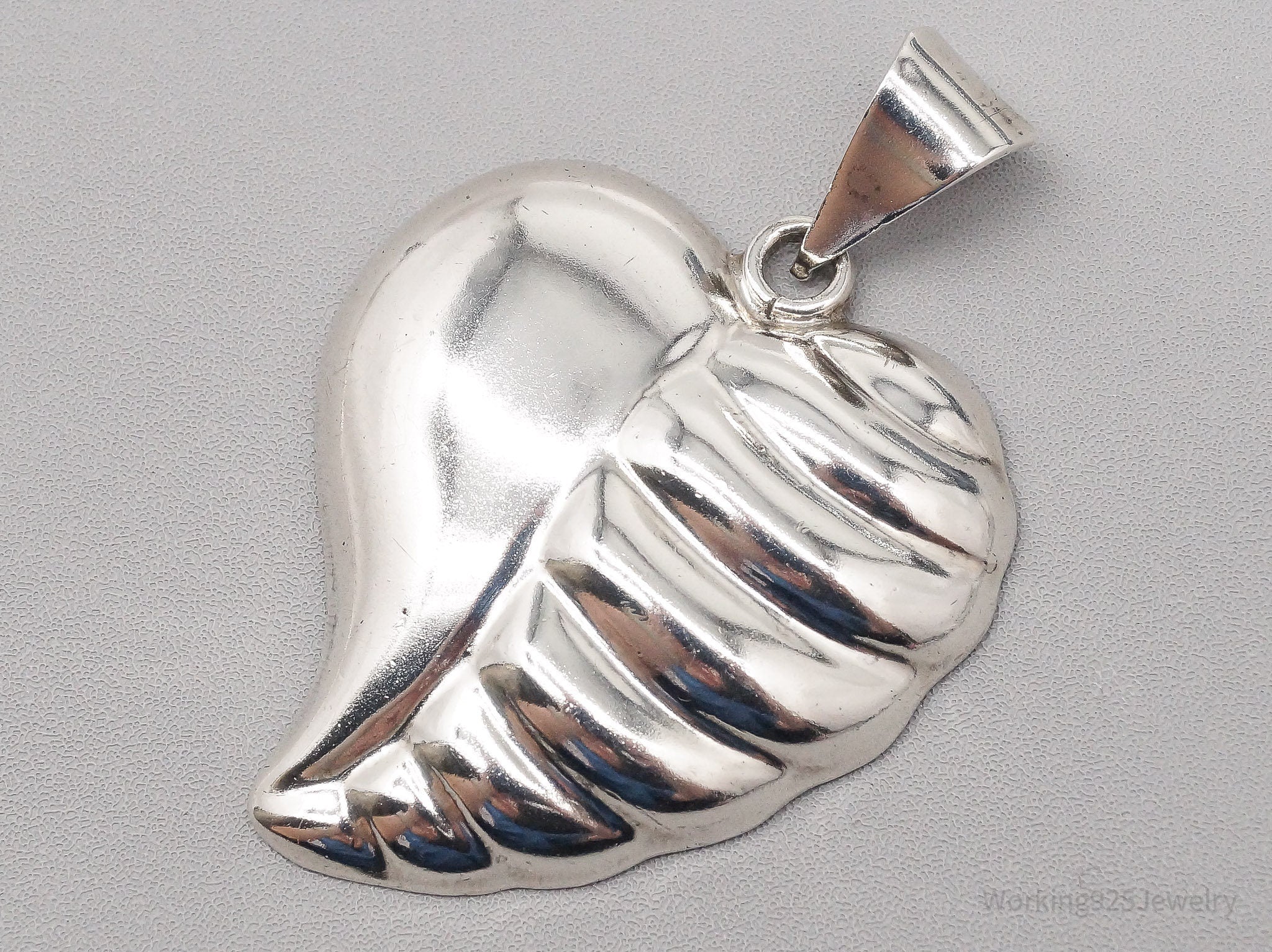 Vintage Large Puffy Heart Sterling Silver Necklace Pendant