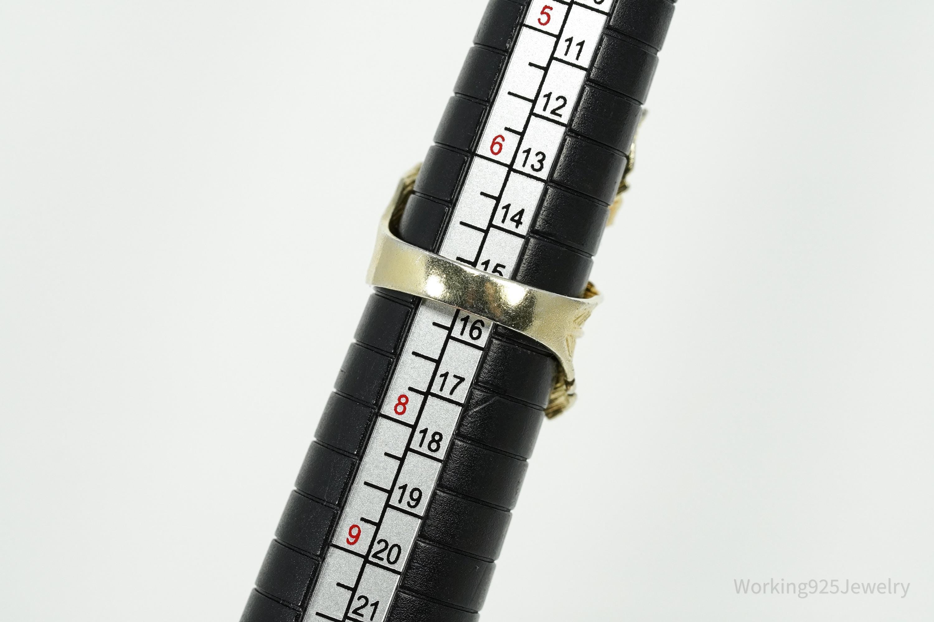 Vintage Italian Dyadema 18K Yellow Gold Plated Figural Leaf Sterling Silver Ring - Size 7