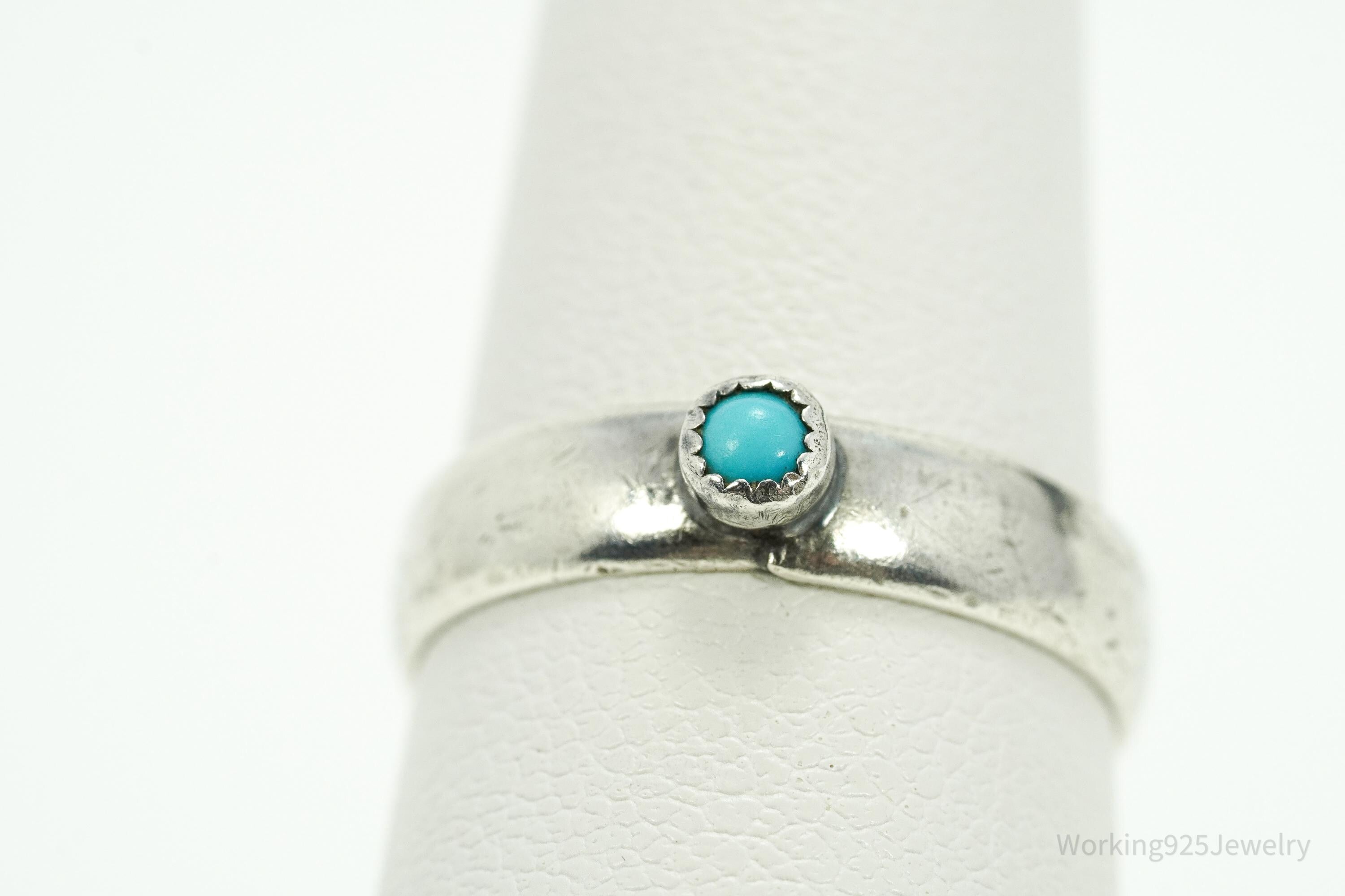 Vintage Native American Turquoise Silver Band Ring - Size 6