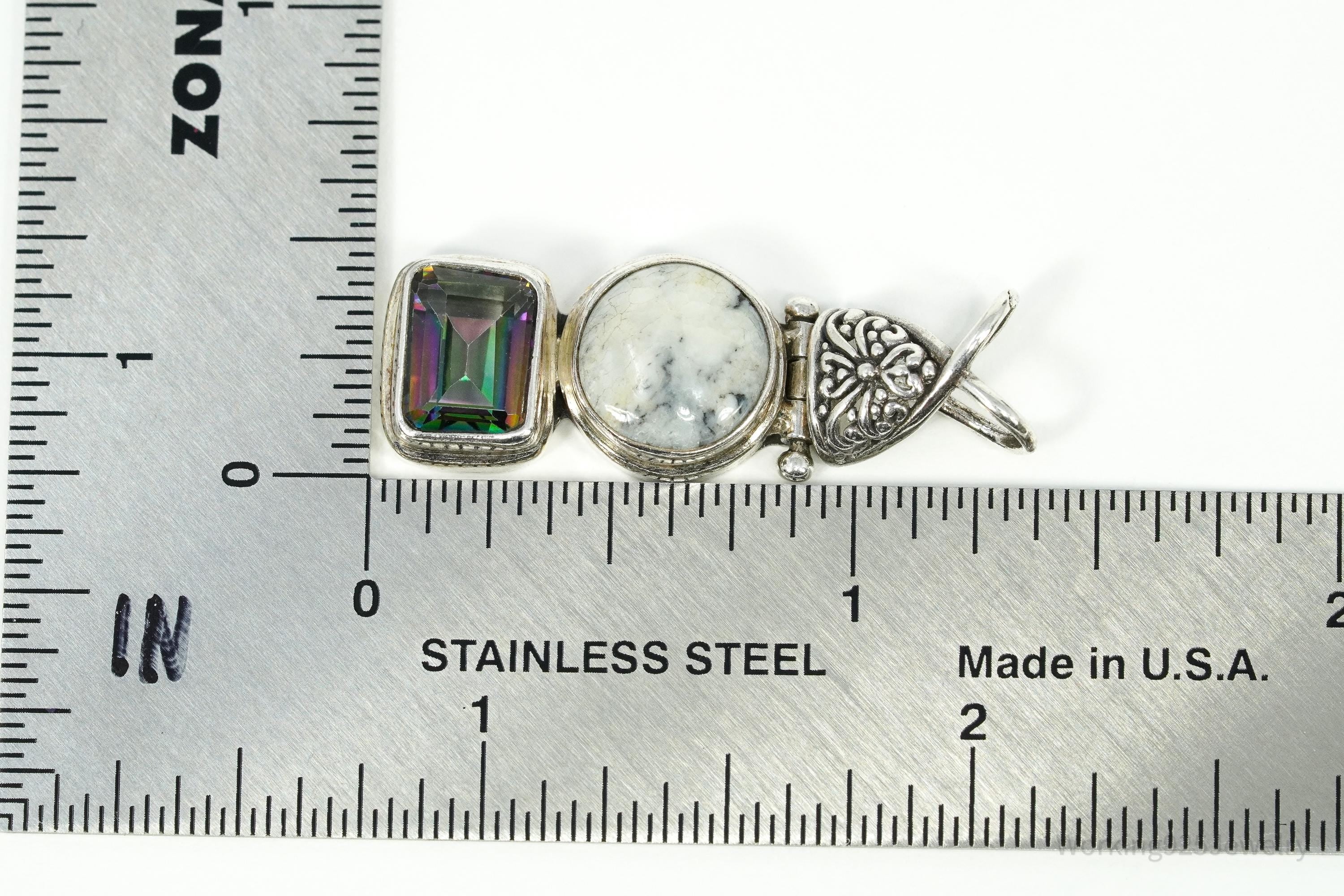 Vintage Bali Designer SARDA Mystic Topaz & Granite Sterling Silver Pendant 1 3/8"