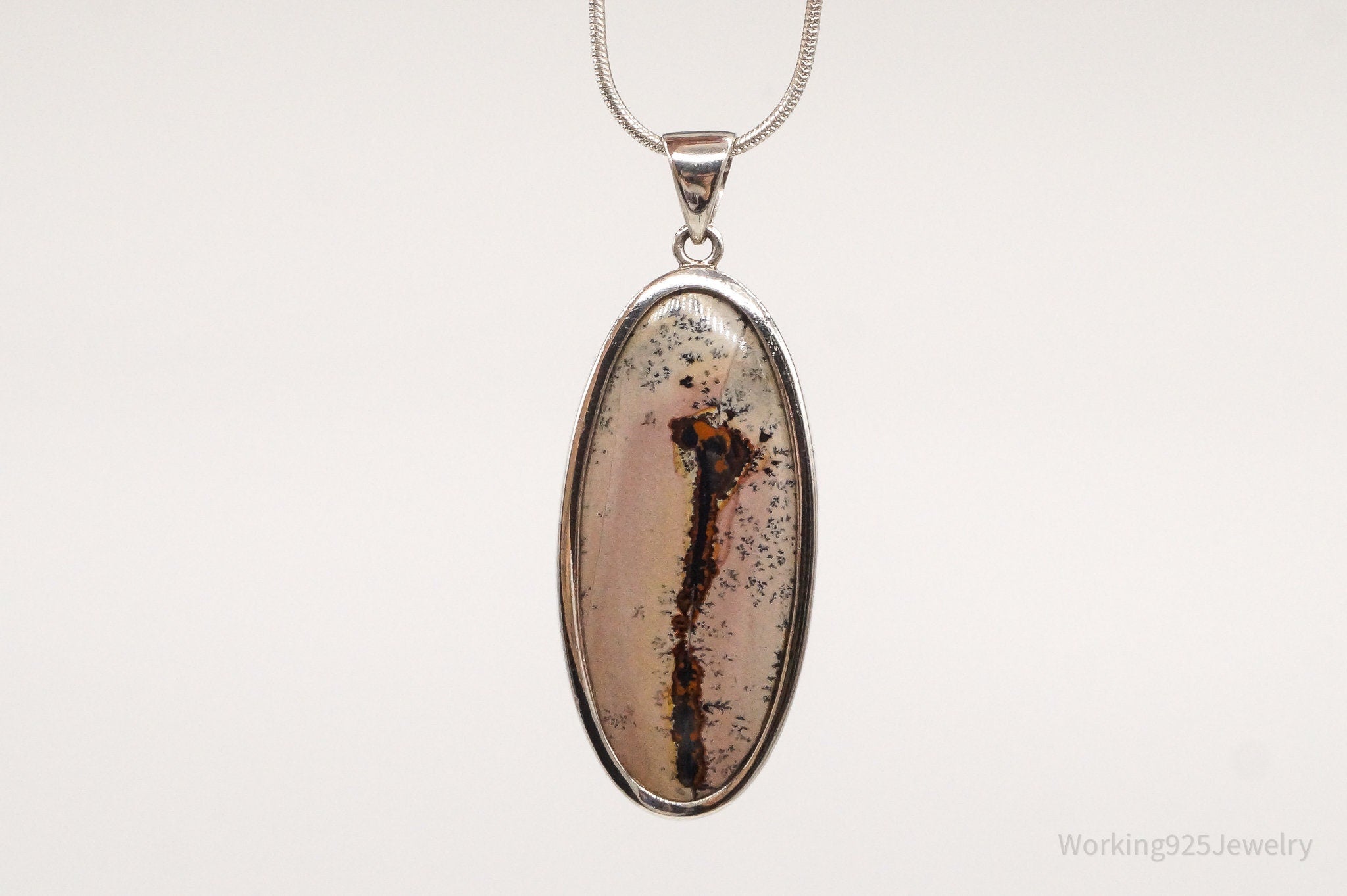 Vintage Long Dendrite Jasper Sterling Silver Pendant