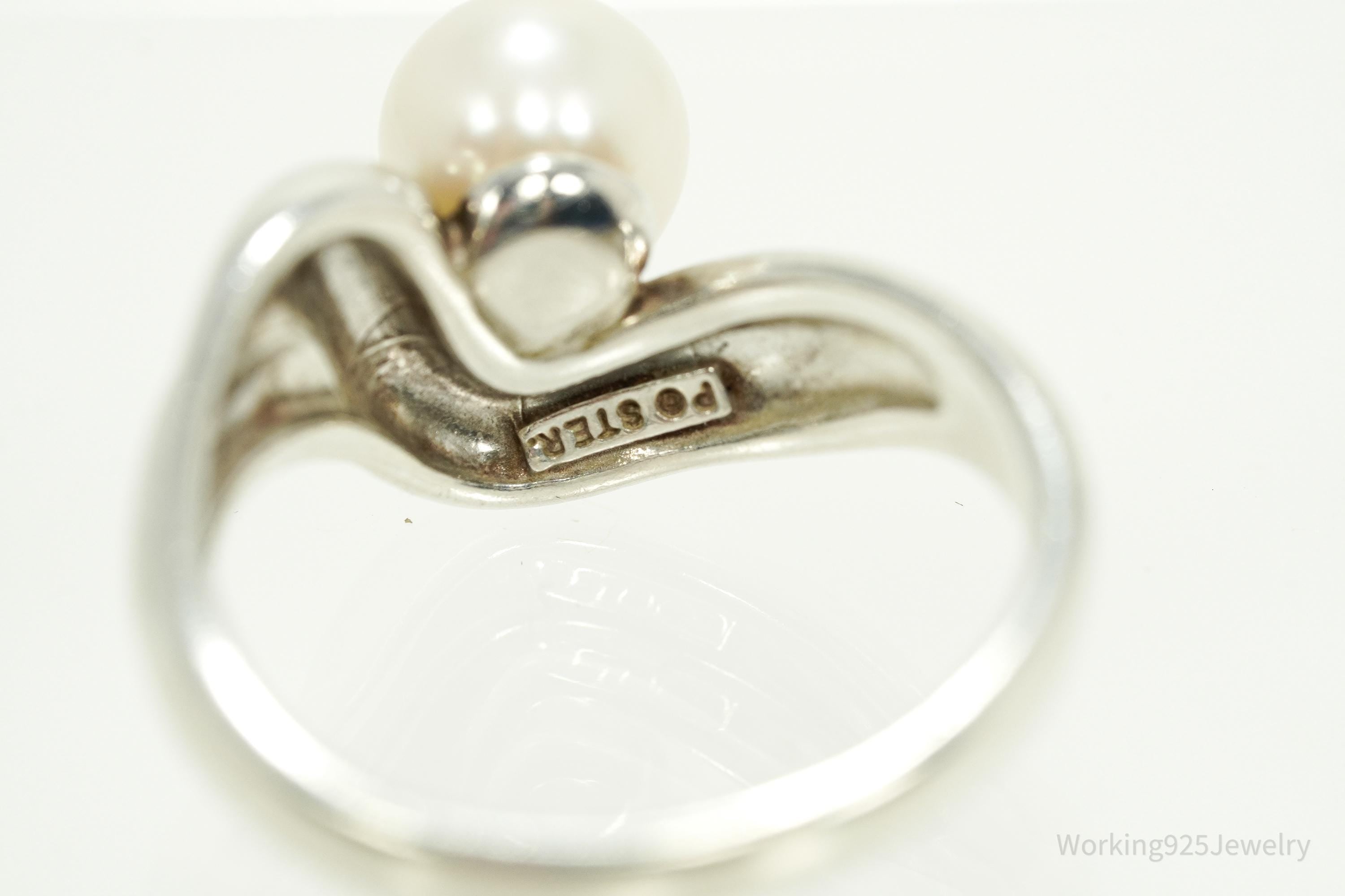 Vintage White Pearl Sterling Silver Ring - Size 9
